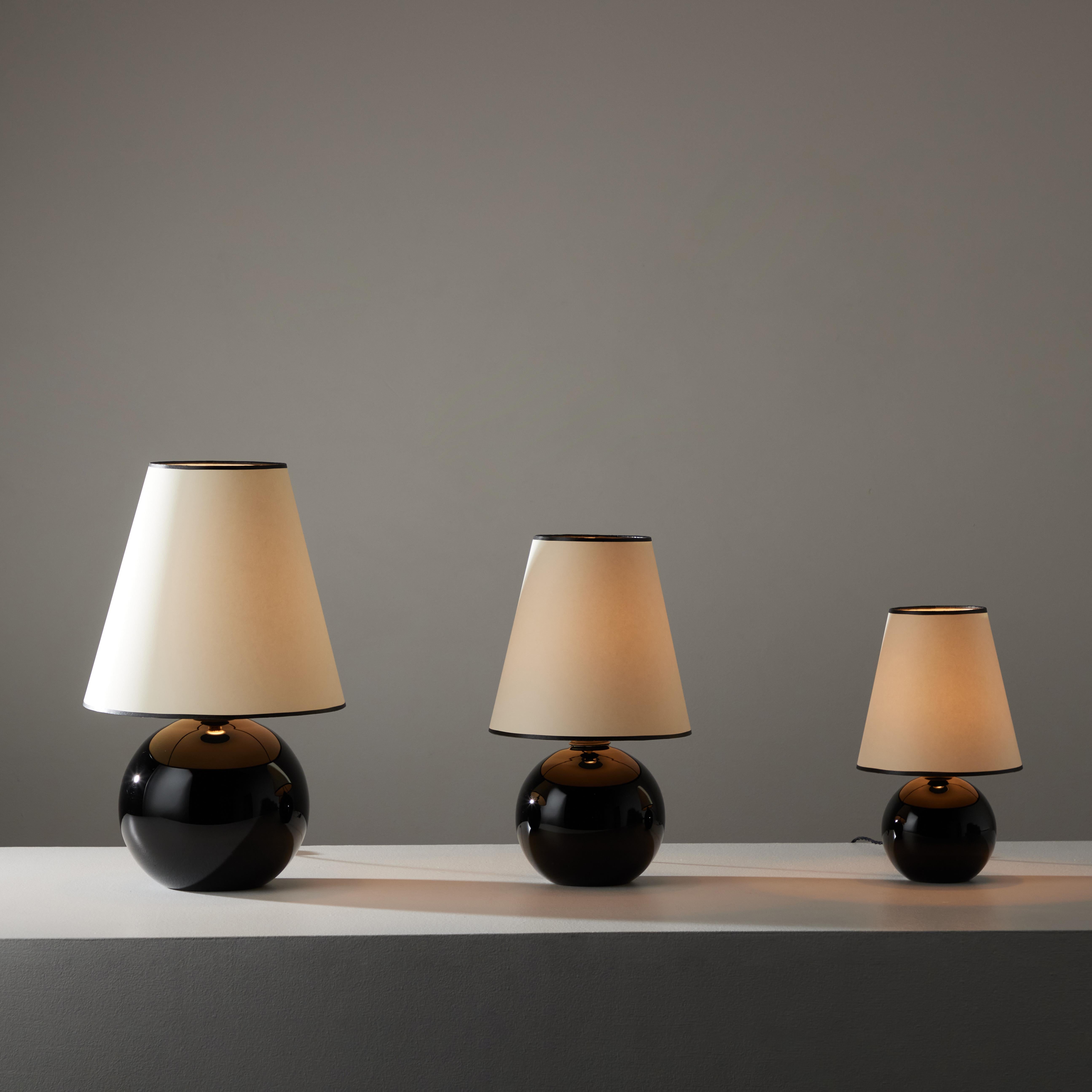 Black Opaline Table Lamps by Jacques Adnet  In Good Condition For Sale In Los Angeles, CA