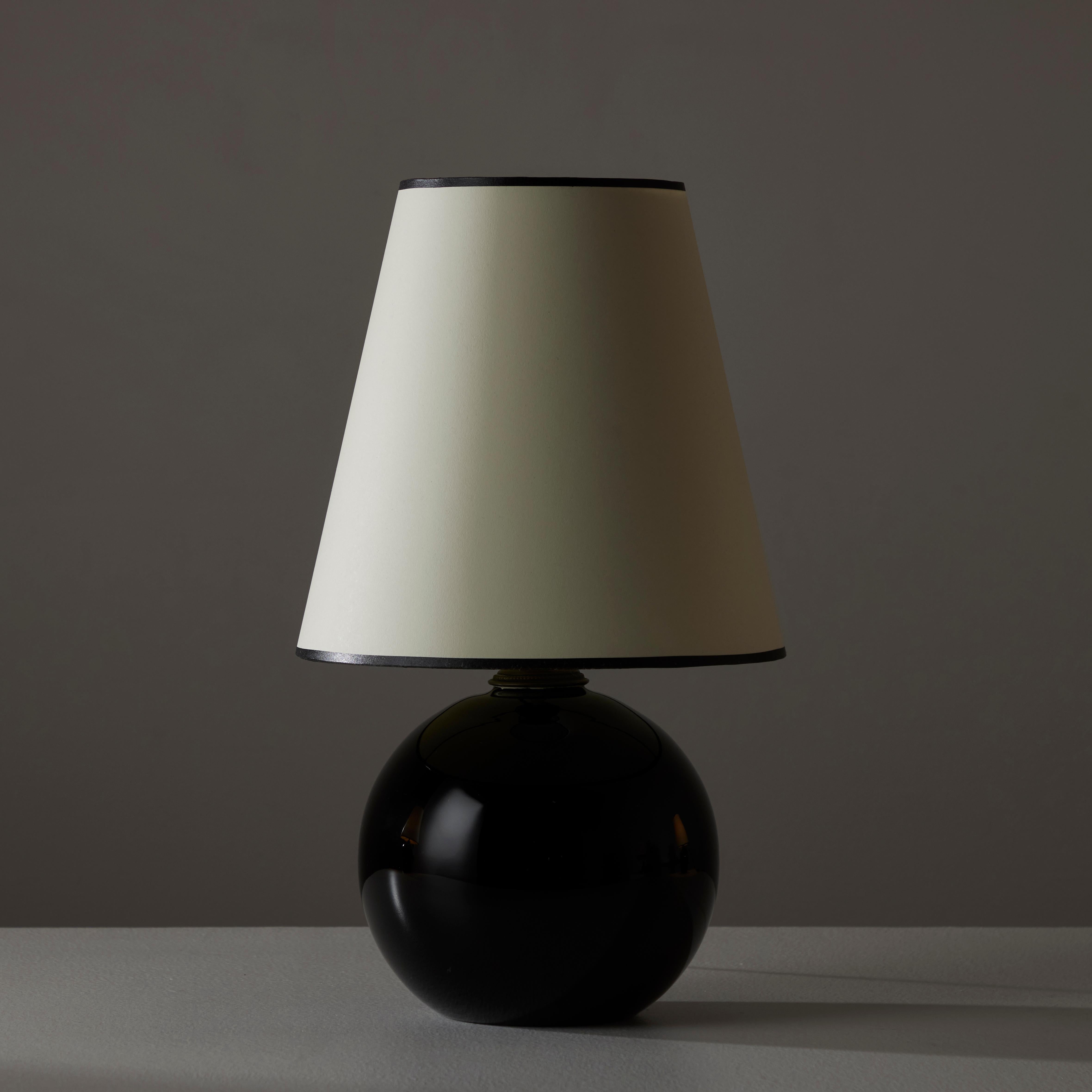 Linen Black Opaline Table Lamps by Jacques Adnet  For Sale