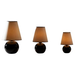 Vintage Black Opaline Table Lamps by Jacques Adnet 