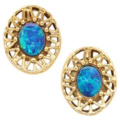 BLACK OPALS Modernist Oval Earrings-Studs In Solid Textured 18Kt Yellow Gold