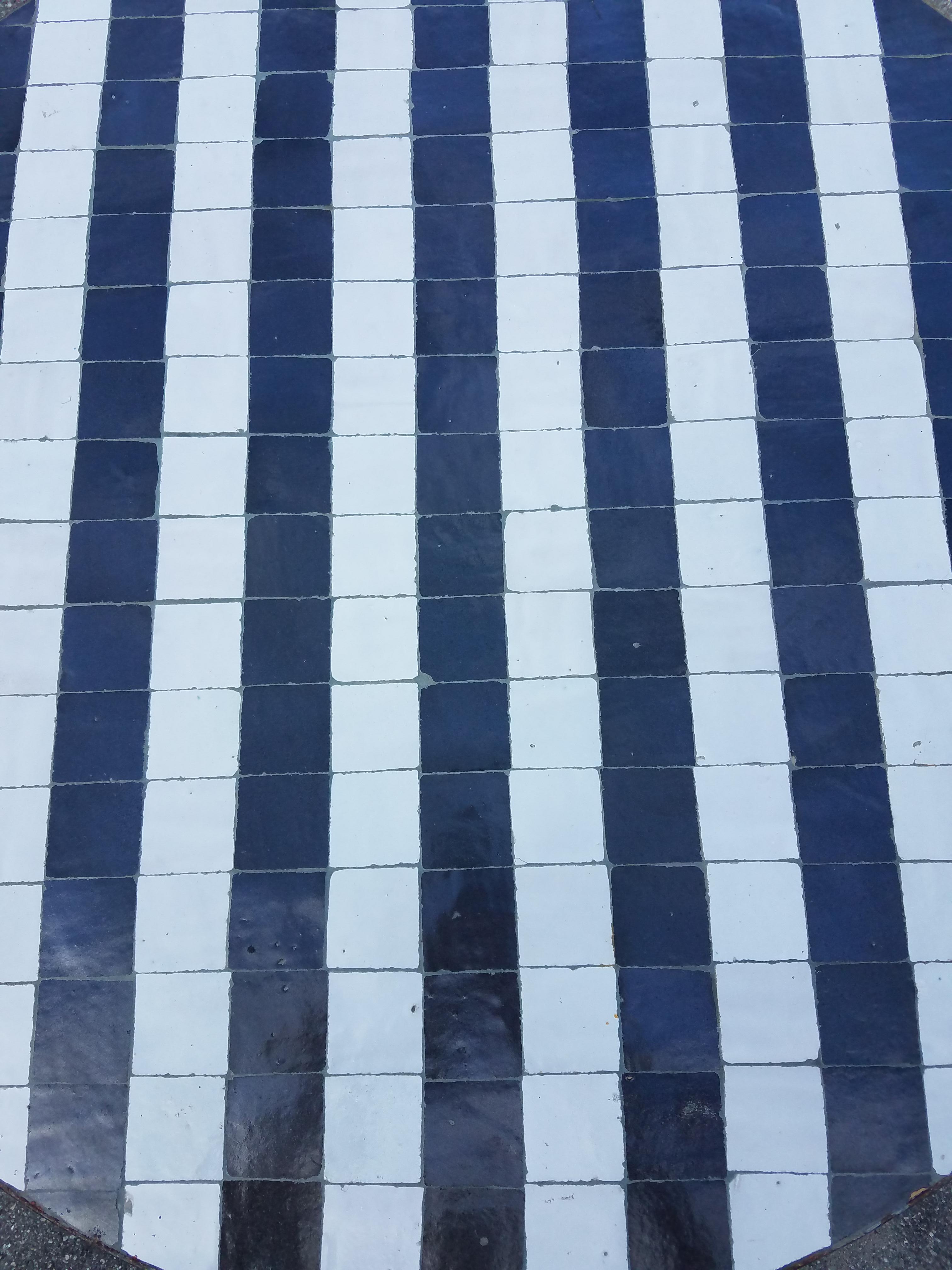 black and white mosaic table