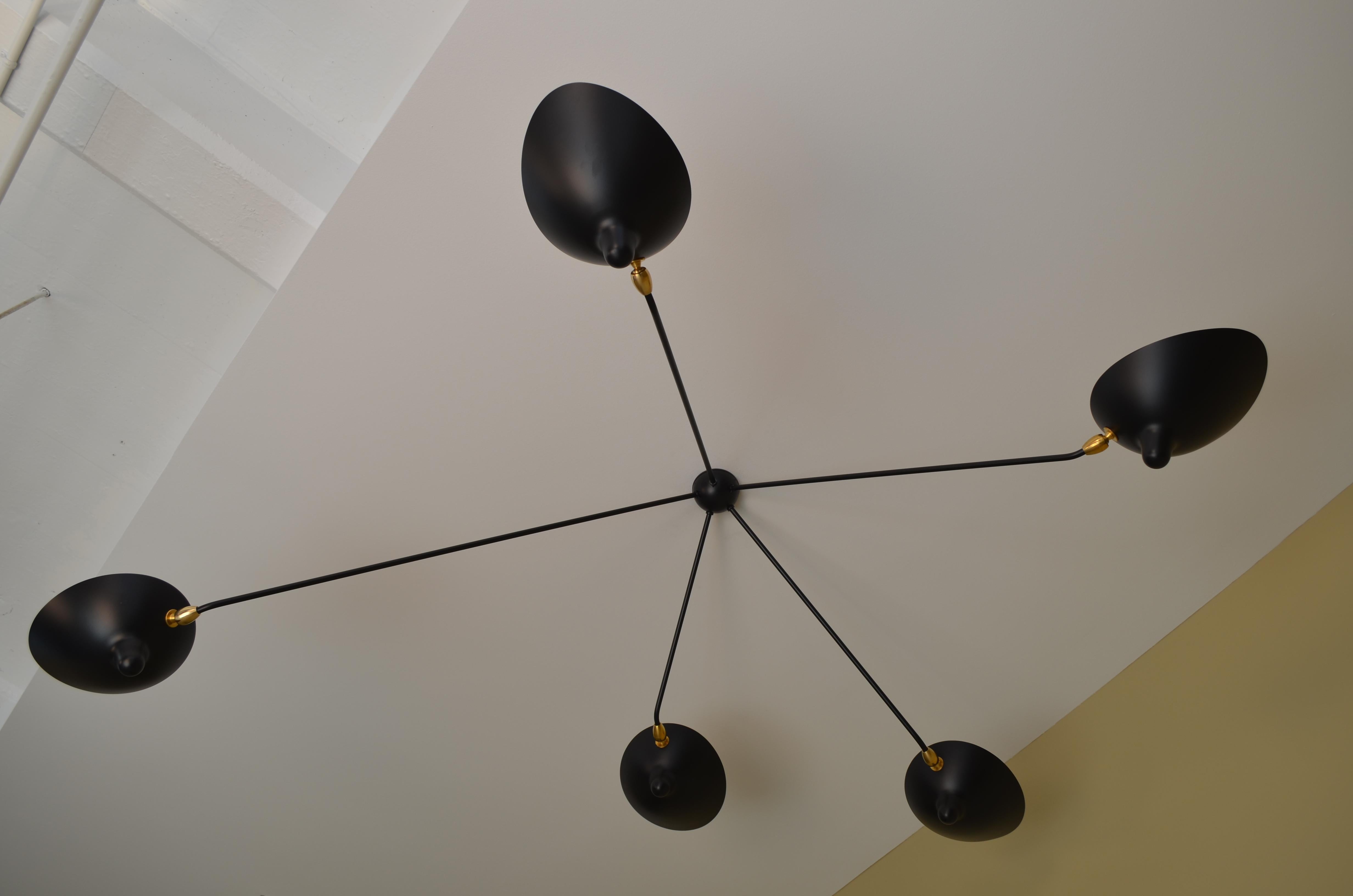 Serge Mouille - Black or White Spider Ceiling Lamp with 5 Arms - IN STOCK! For Sale 1