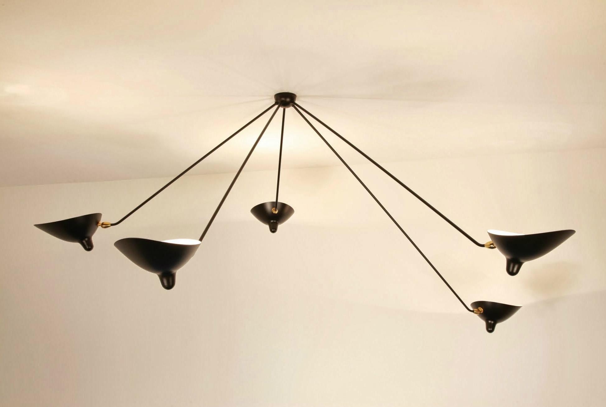 Serge Mouille - Black or White Spider Ceiling Lamp with 5 Arms - IN STOCK! In New Condition For Sale In Stratford, CT