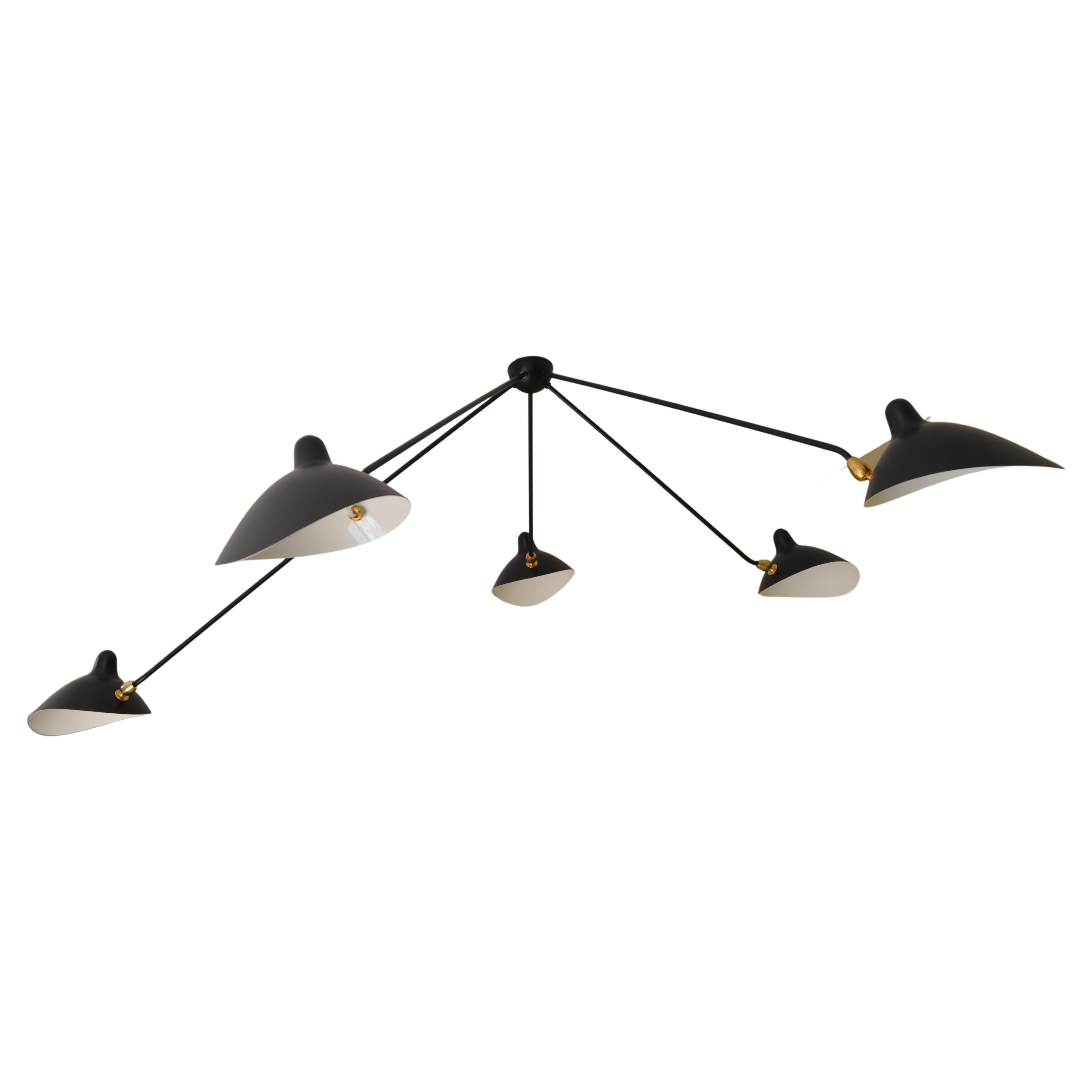Serge Mouille - Black or White Spider Ceiling Lamp with 5 Arms - IN STOCK!