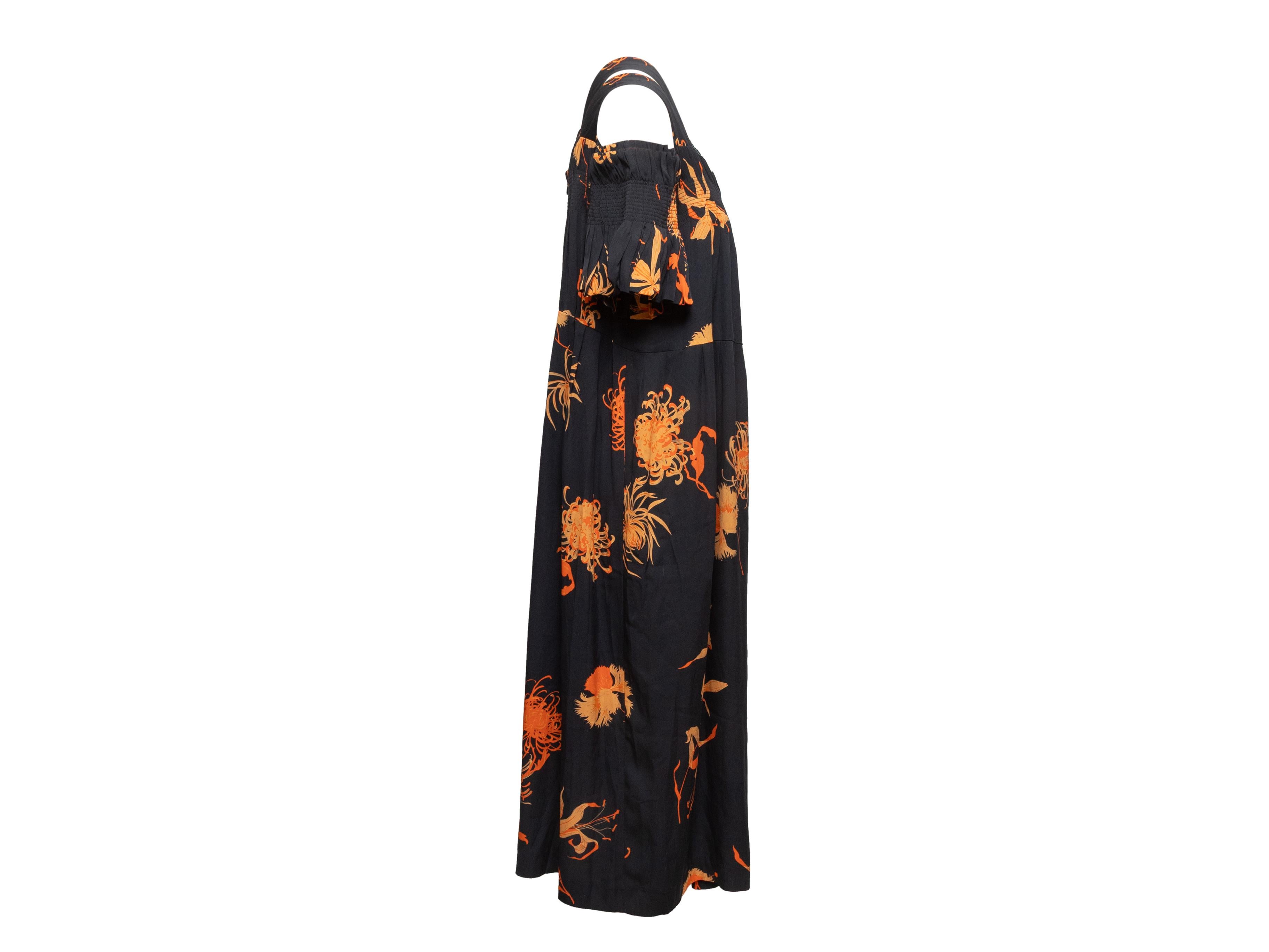 Vestido con hombros fríos y estampado floral de seda negro y naranja Dries van Noten Talla EU 40 en Bueno estado para la venta en New York, NY
