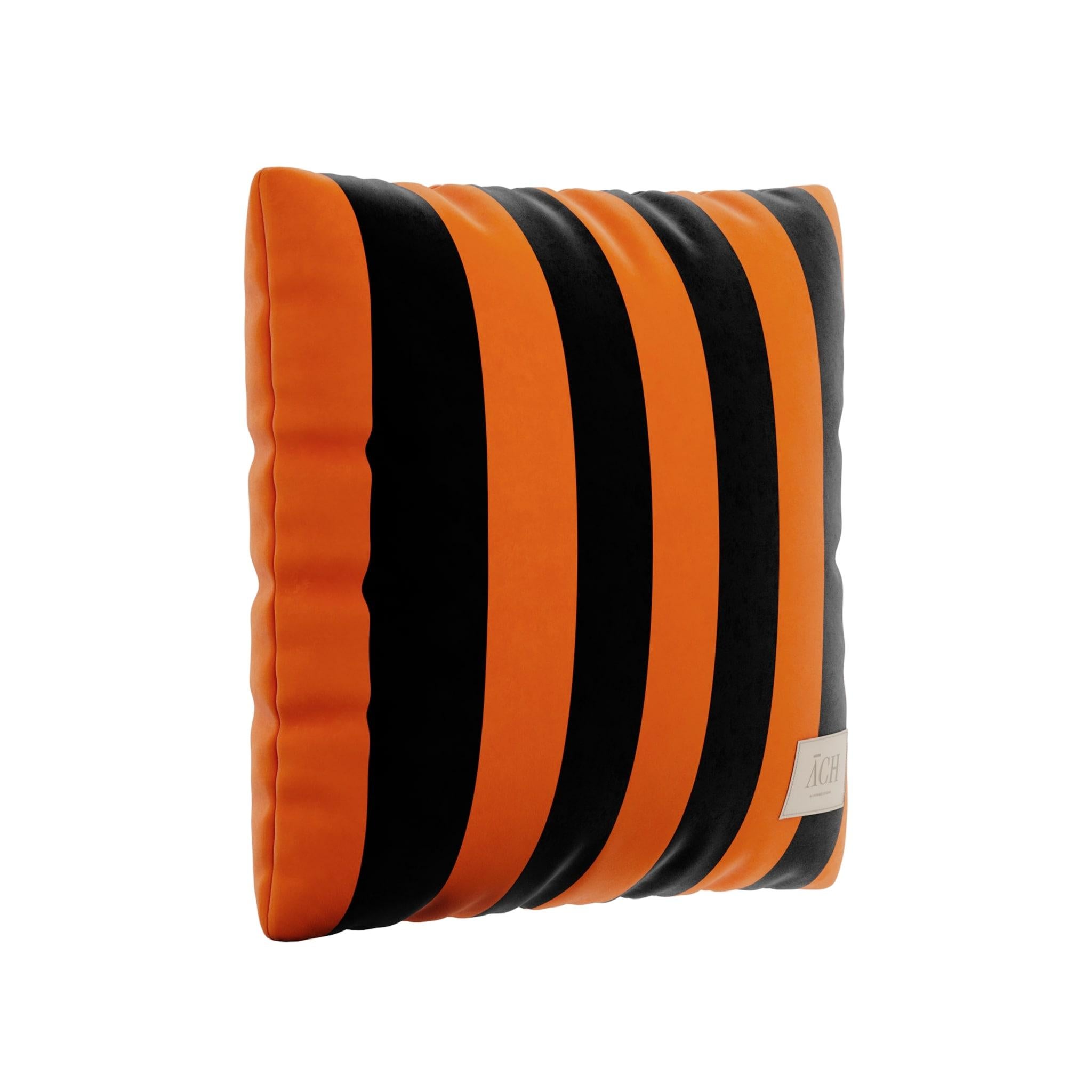 Portuguese Black Orange Square Pillow, Modern Velvet Cushion with Playful and Zingy Pattern