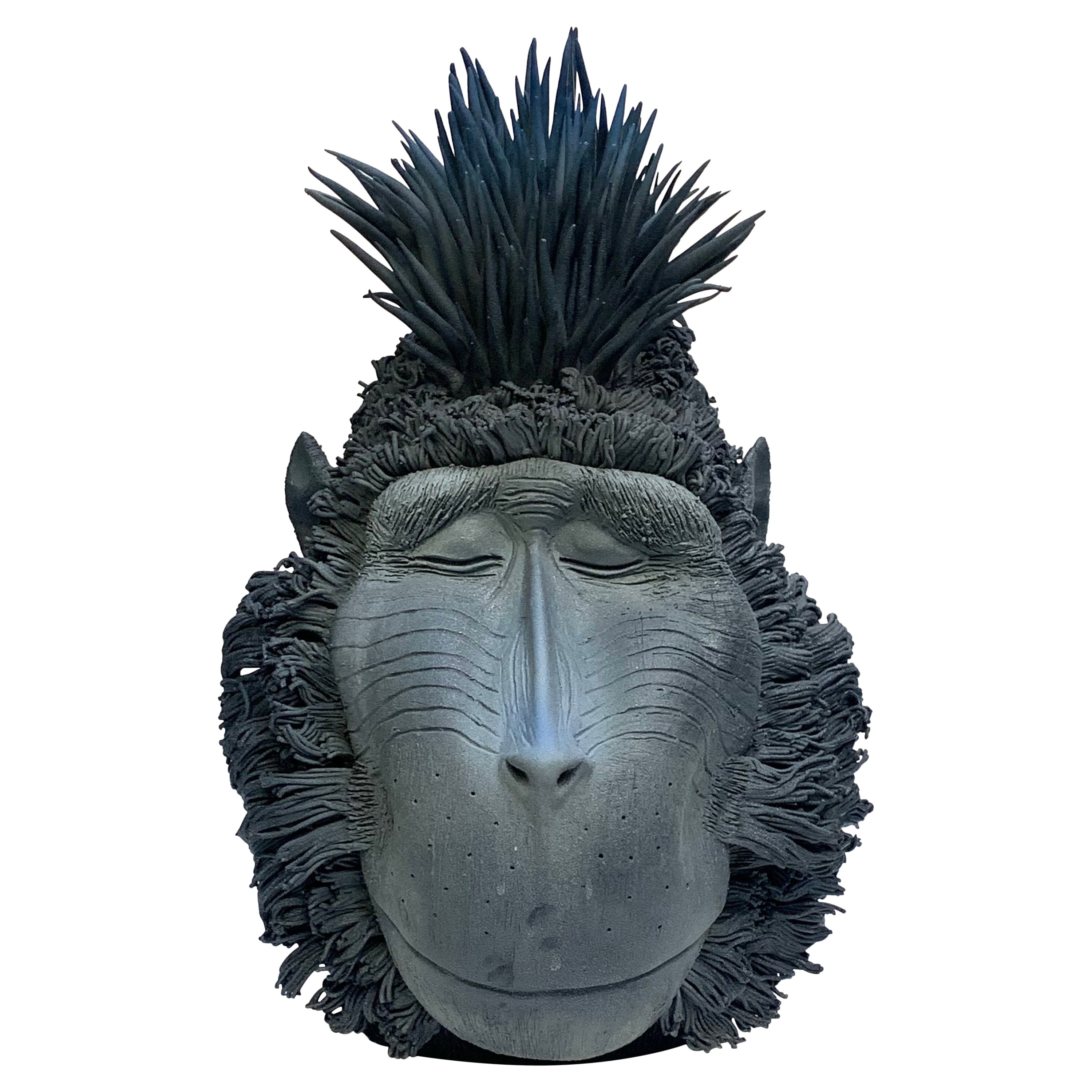Orangutan nero, centrotavola in ceramica, design fatto a mano in Italia, 2021