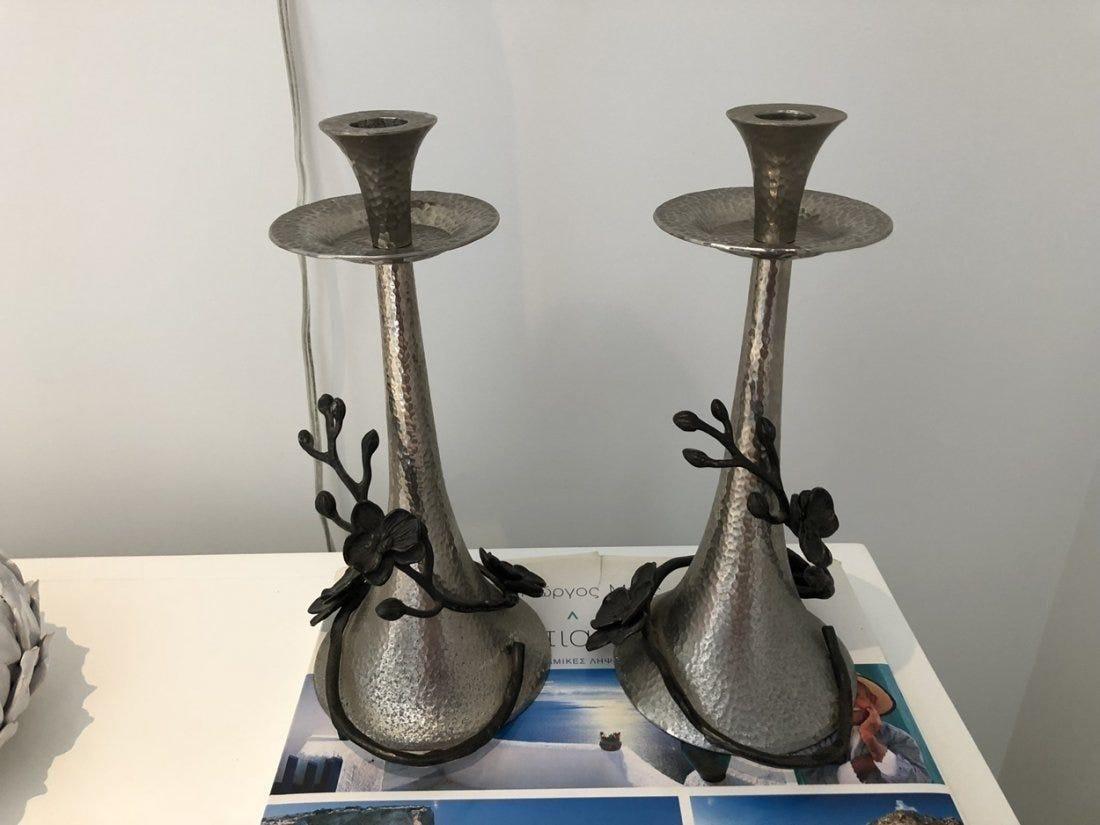 Plated Black Orchid Candlestick Holders by Michael Aram For Sale