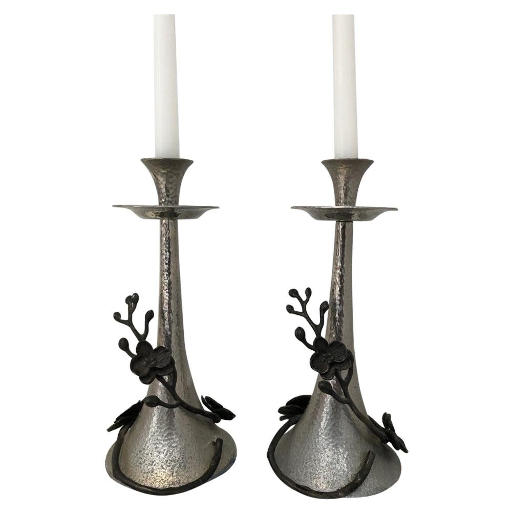 Black Orchid Candlestick Holders by Michael Aram For Sale