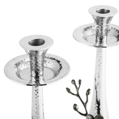 Black Orchid Candlesticks, High-Quality Silver-Plated Metal with a Patina Finish