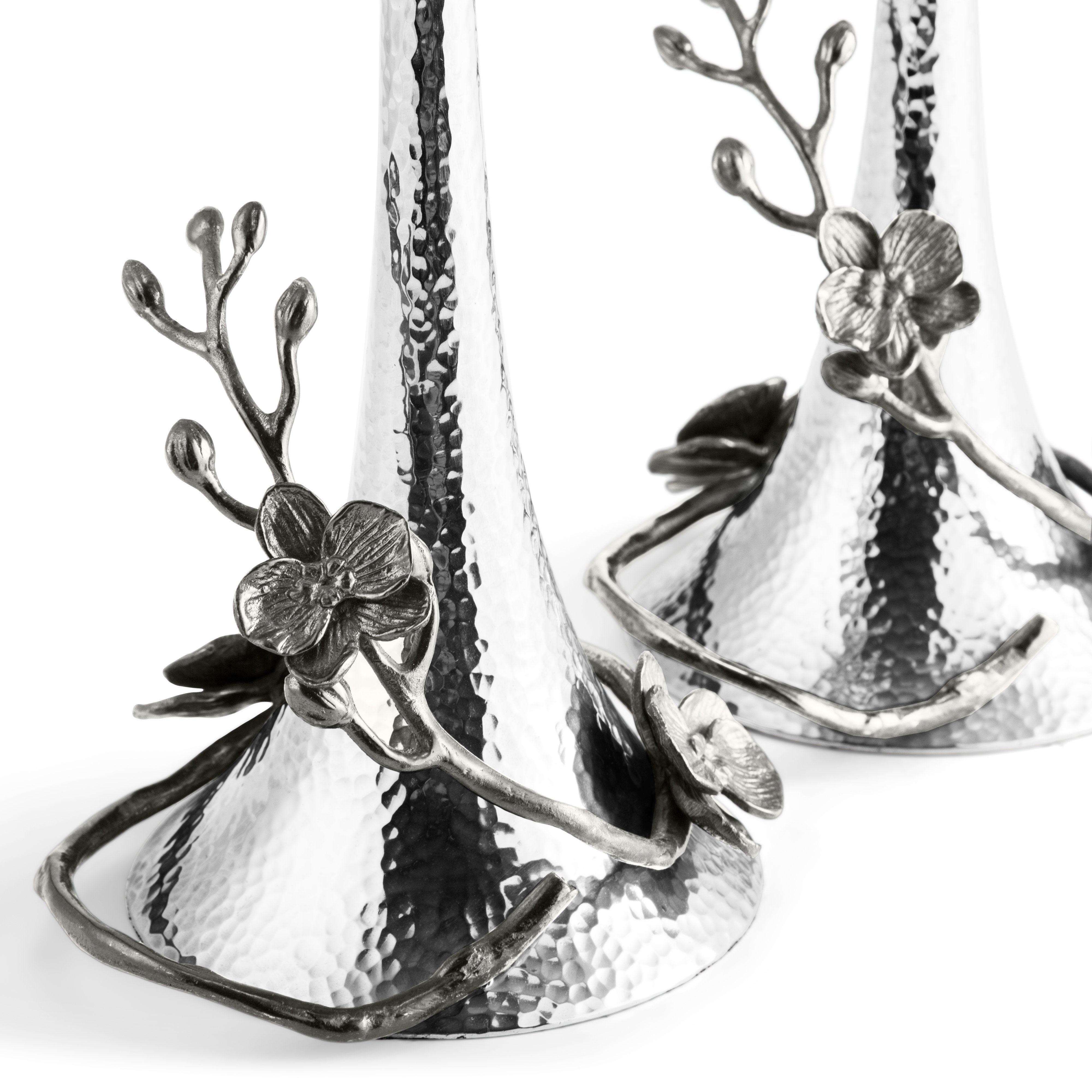 Moderno Candelieri Black Orchid, metallo placcato argento di alta qualità con finitura patinata in vendita