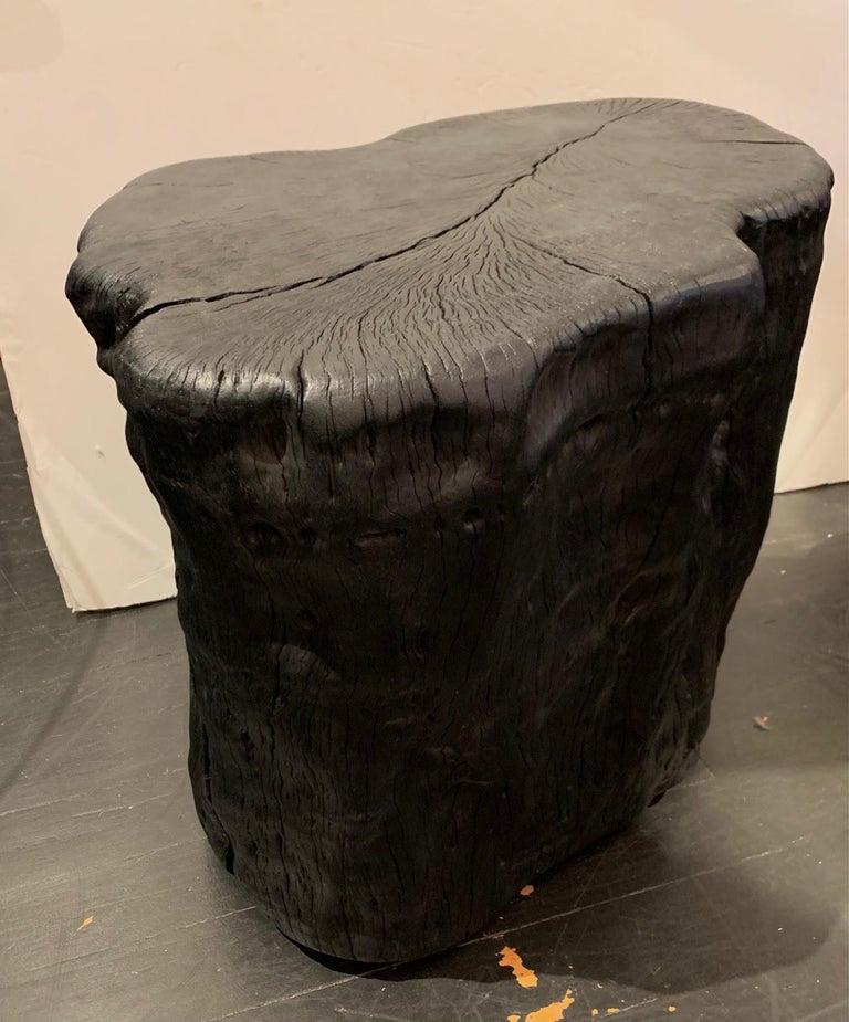 Indonesian Black Organic Shape Lychee Side Table on Casters, Indonesia, Contemporary For Sale