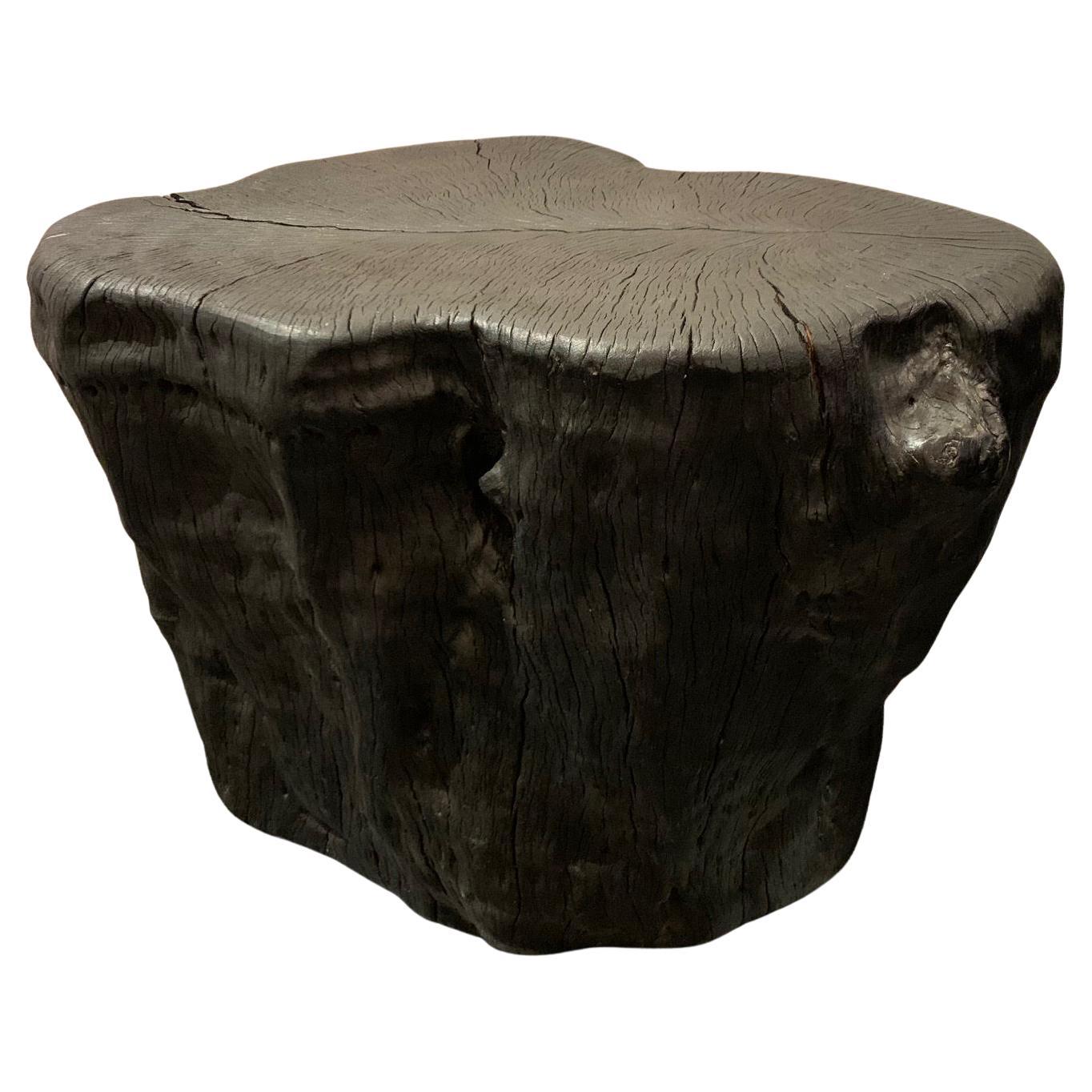 Black Organic Shape Lychee Side Table on Casters, Indonesia, Contemporary