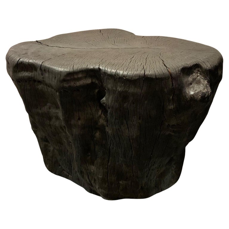 Black Organic Shape Lychee Side Table on Casters, Indonesia, Contemporary For Sale