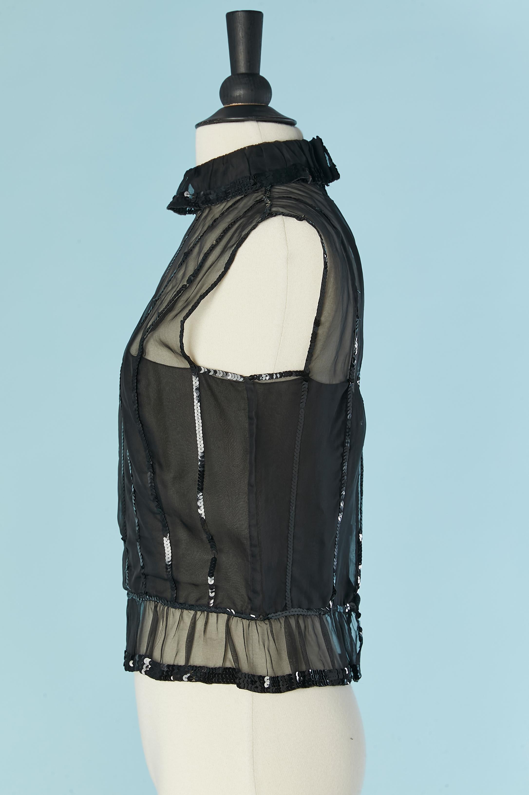 Black organza sleeveless top with sequin embellishment CHANEL For Sale 2