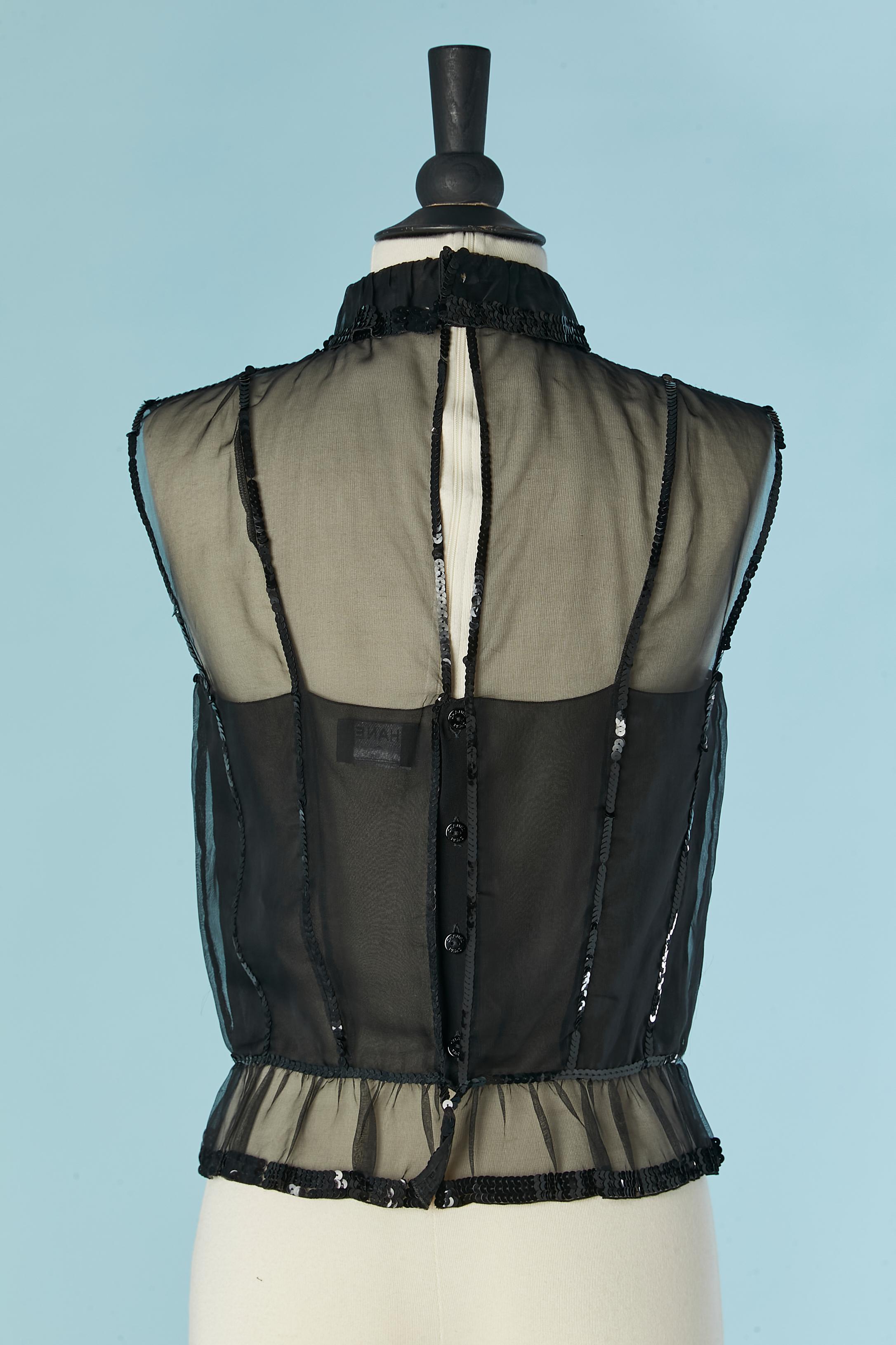 Black organza sleeveless top with sequin embellishment CHANEL For Sale 3
