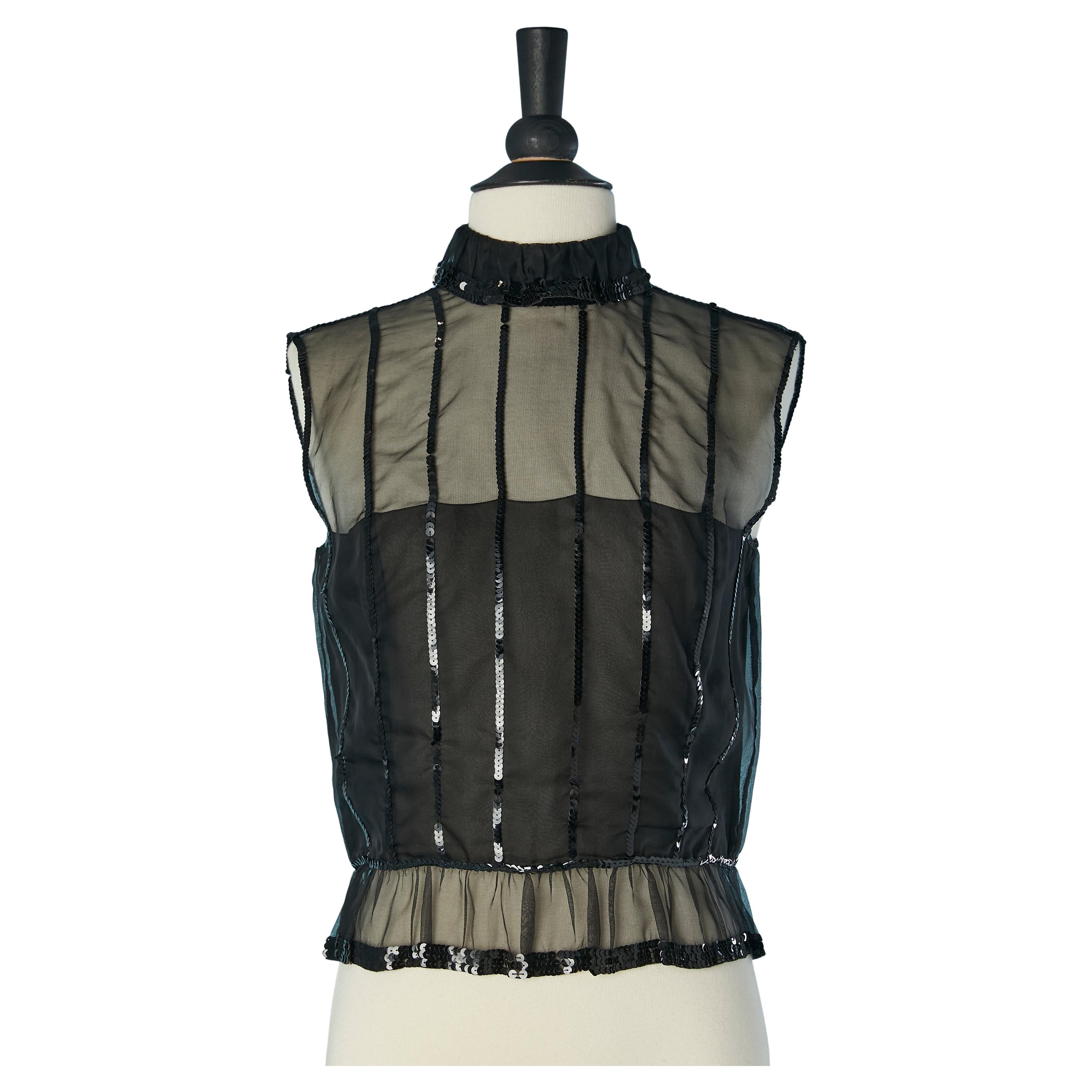 Black organza sleeveless top with sequin embellishment CHANEL For Sale