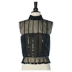 Black organza sleeveless top with sequin embellishment CHANEL