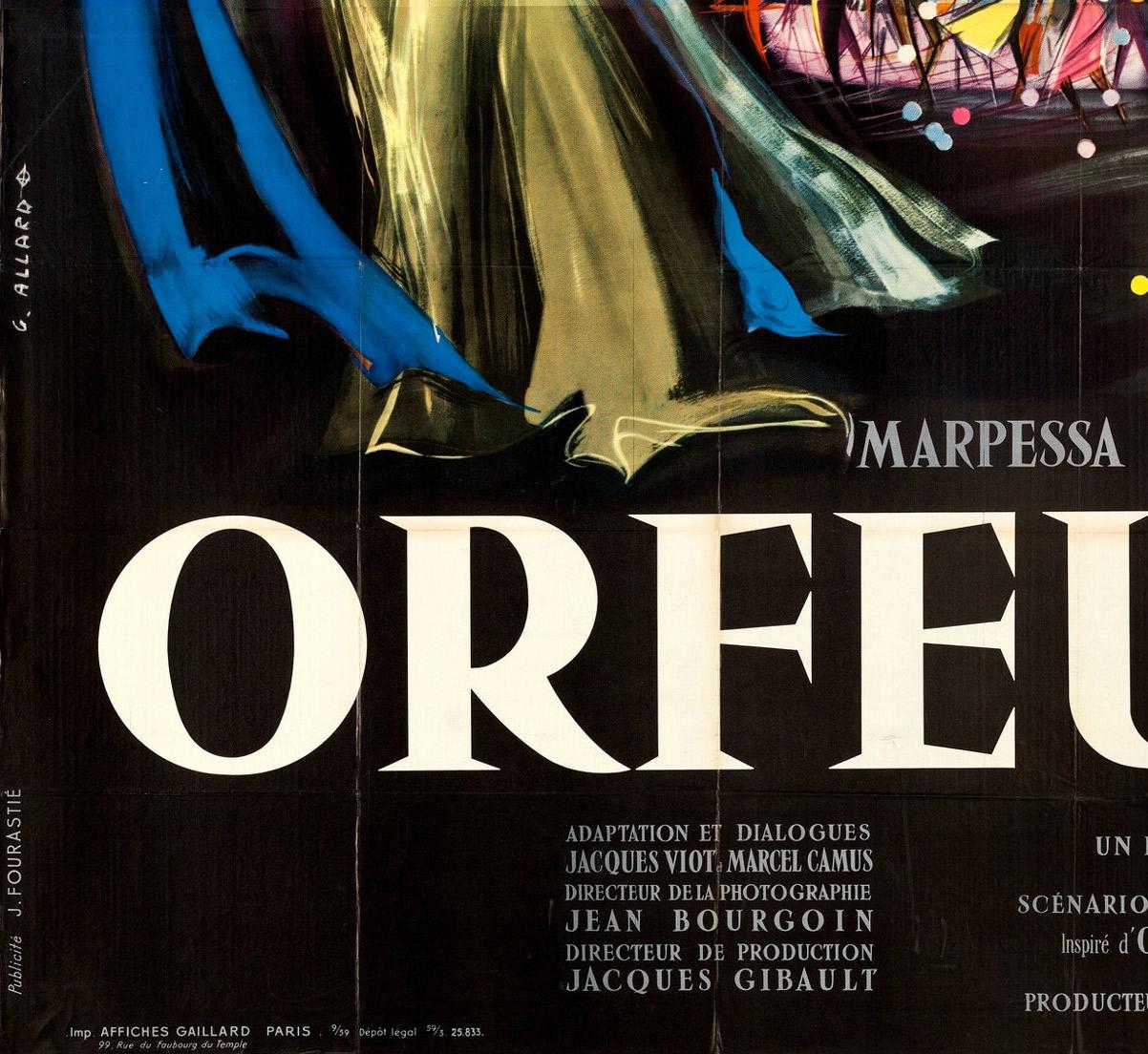 Fabulous first-year-of-release and country-of-origin poster for Palme d'Or and Oscar winner Black Orpheus. This is a striking poster, especially on the scale of the French 4 Sheet. To call this poster oversized is an understatement! It measures