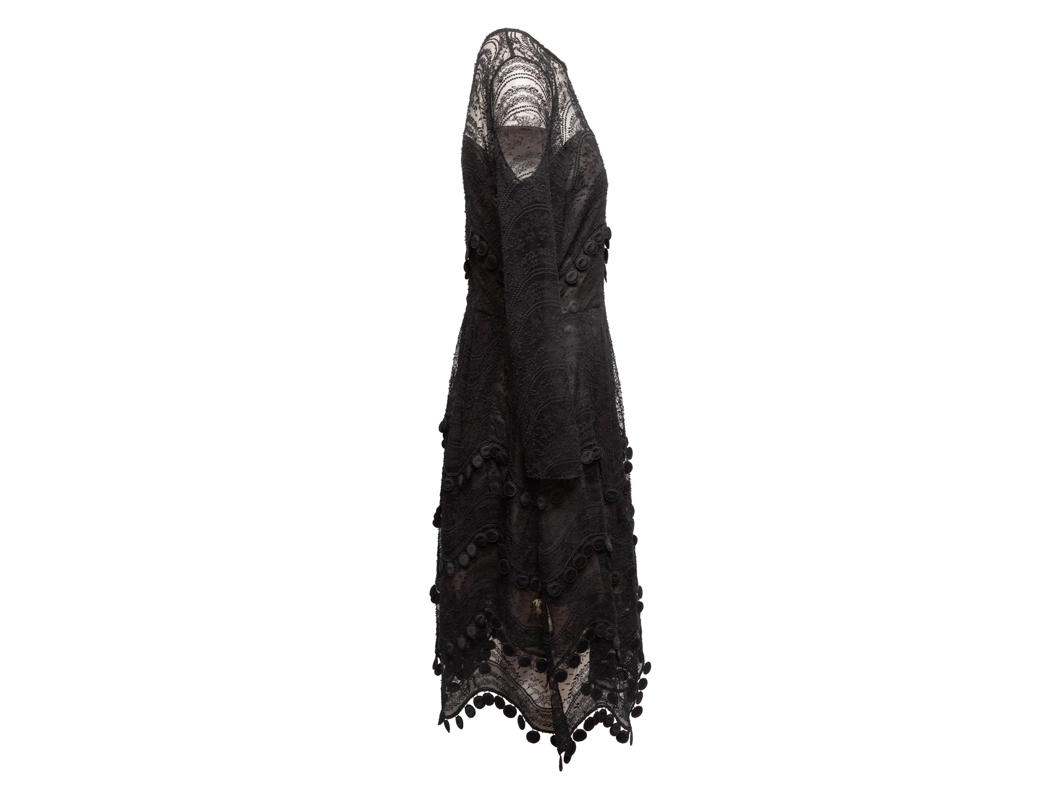 Vestido superpuesto de encaje de manga larga negro Oscar De La Renta Talla US M Negro en venta