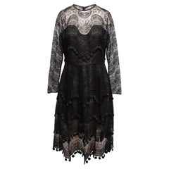 Vestido superpuesto de encaje de manga larga negro Oscar De La Renta Talla US M