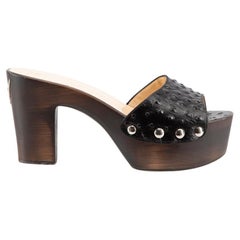 Black Ostrich Leather Wooden Sole Sandals Size IT 42