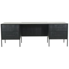 Blackout Desk / Secretaire in oak wood, exotic leather and black iron structure