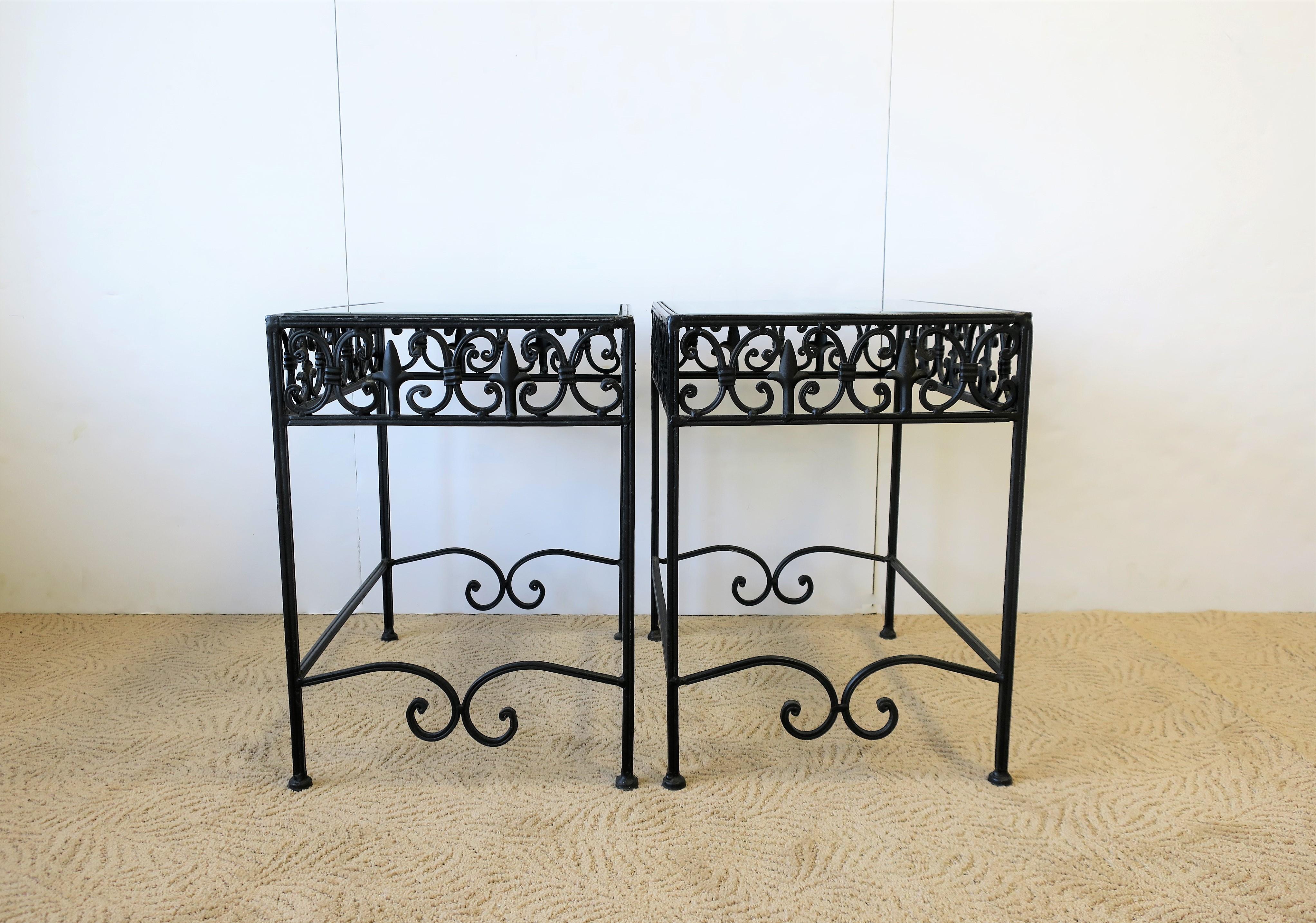 black iron and glass end tables
