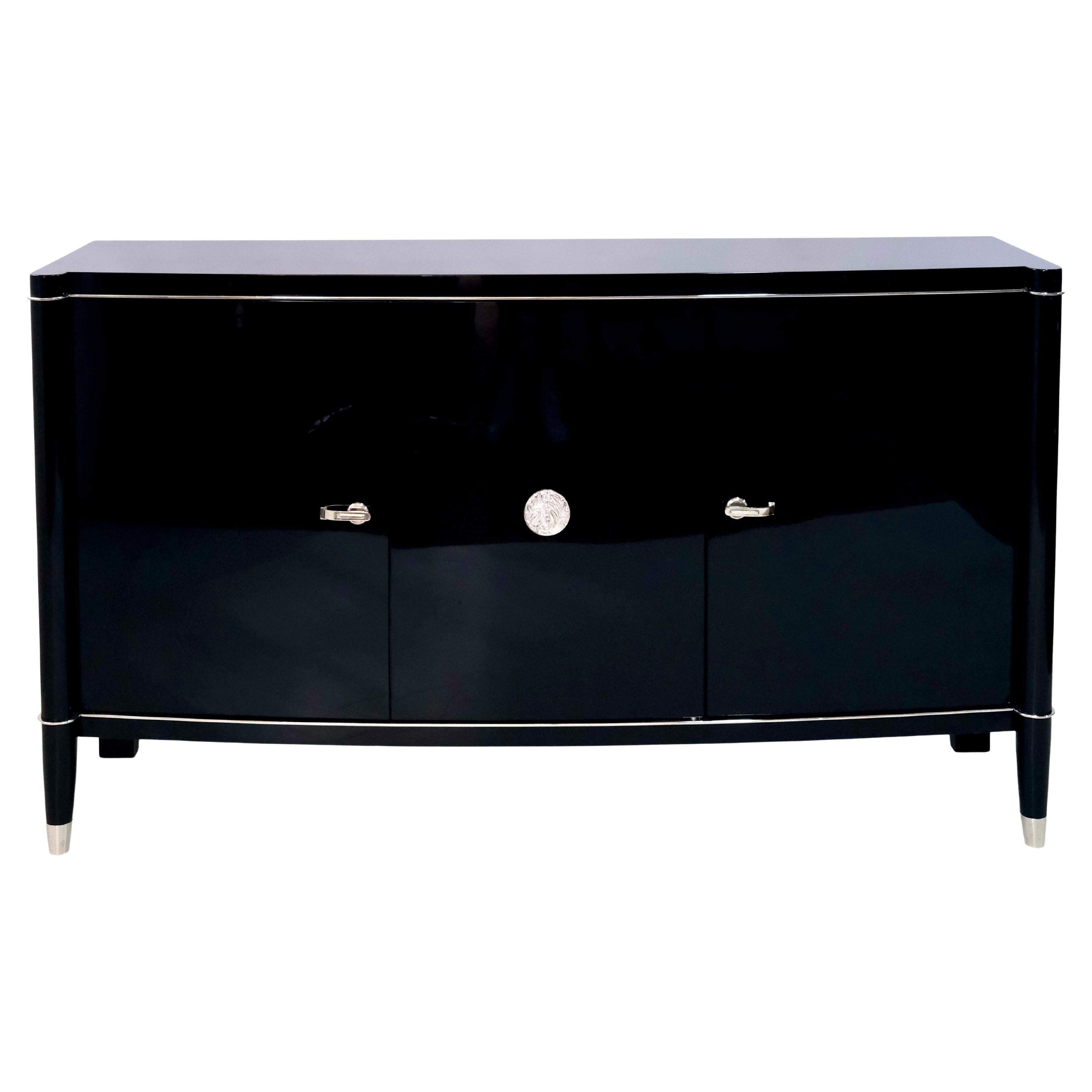 Black Art Deco Sideboard with 3 Doors from De Coene Frères Belgium 1940s