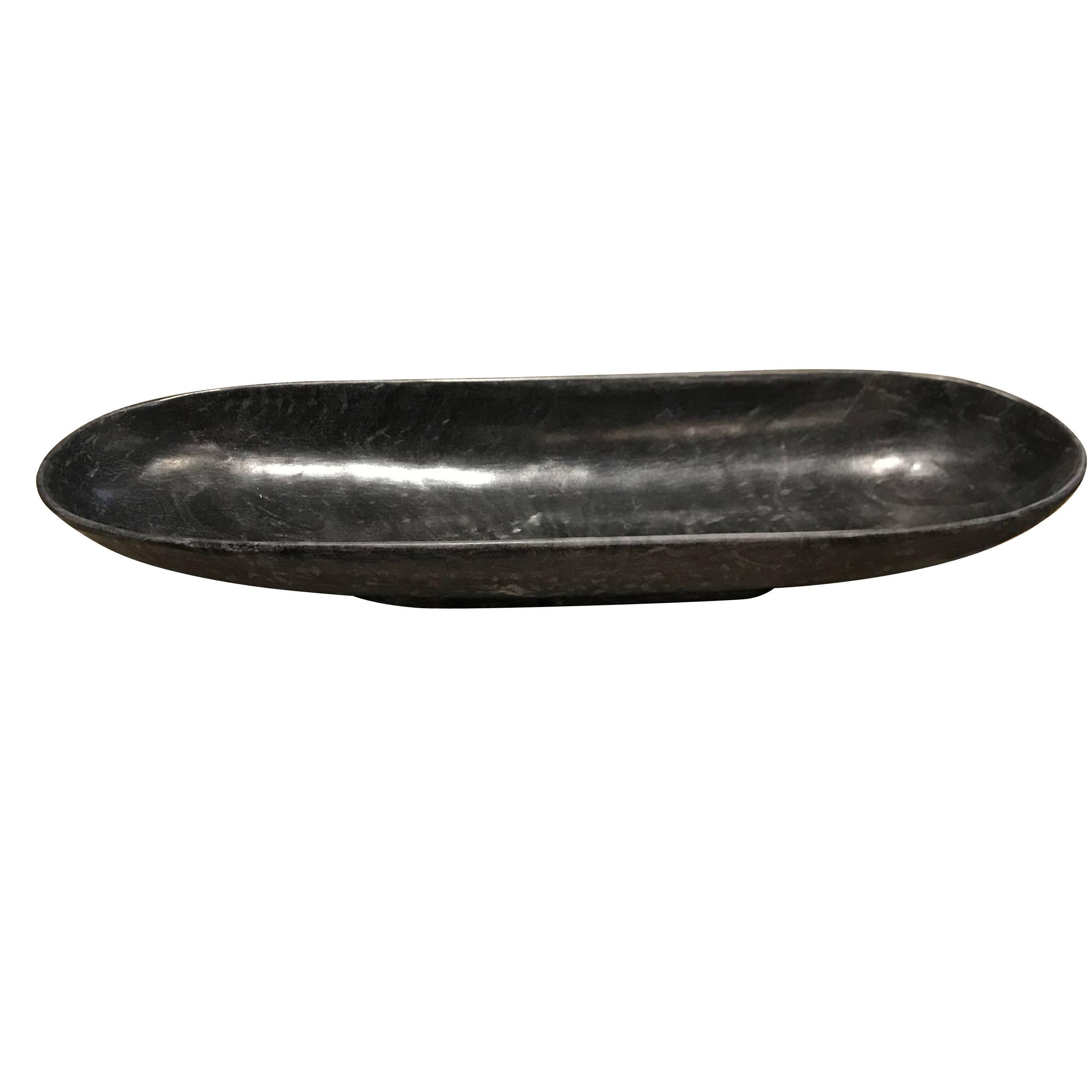 Black Oval Marble Tray, China, Contemporary In New Condition For Sale In New York, NY