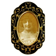 Black Oval Photo Frame Baroque Style Sterling Silver Enamel Salimbeni