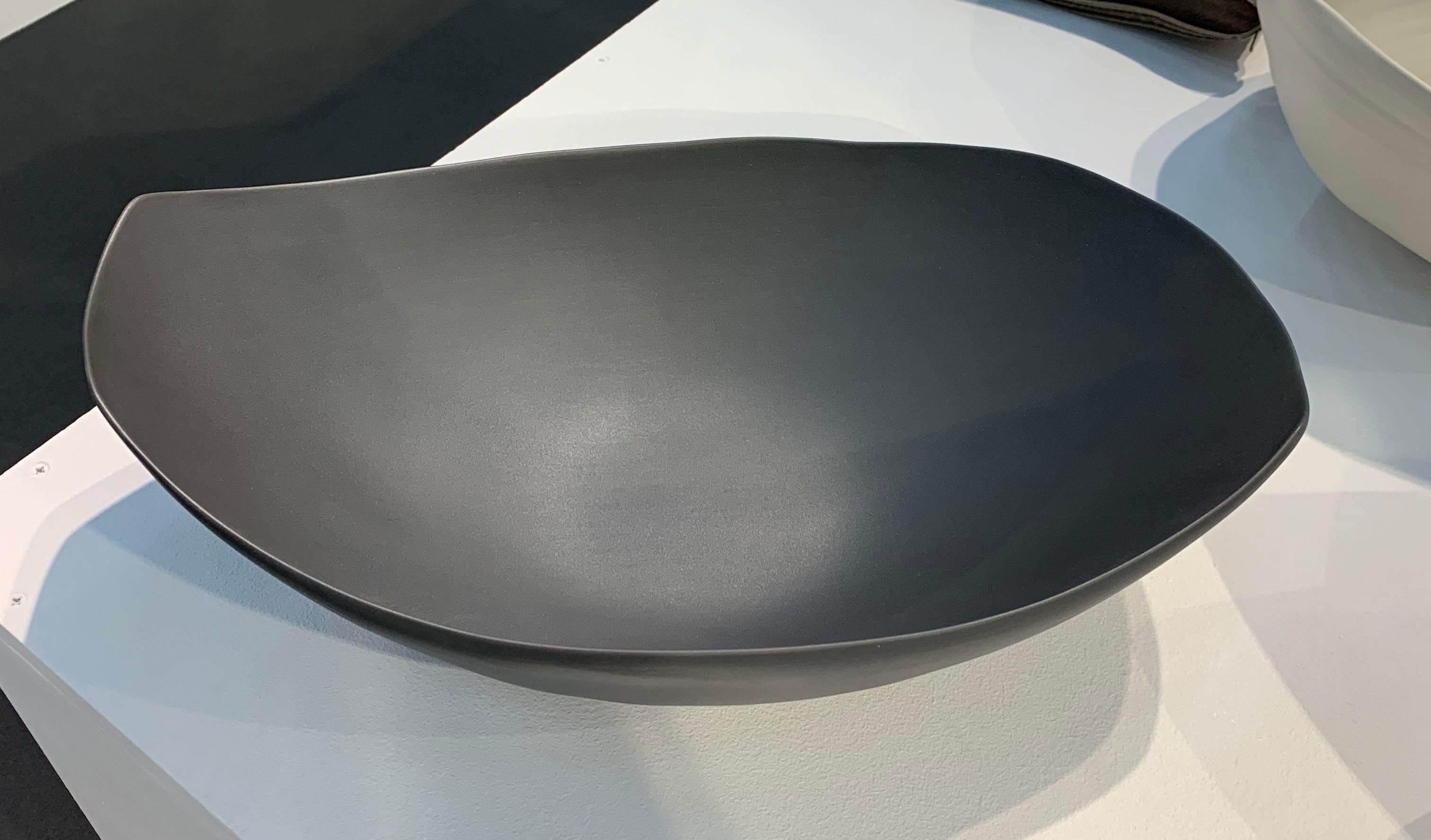 Italian Black Oval Shaped Fine Ceramic Bowl, Italy, Contemporary