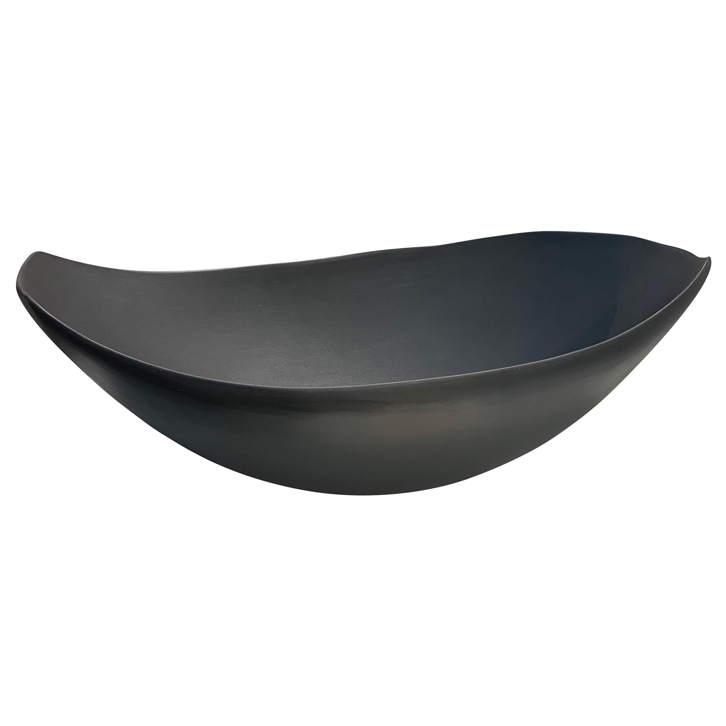 Black Oval Shaped Fine Ceramic Bowl, Italy, Contemporary