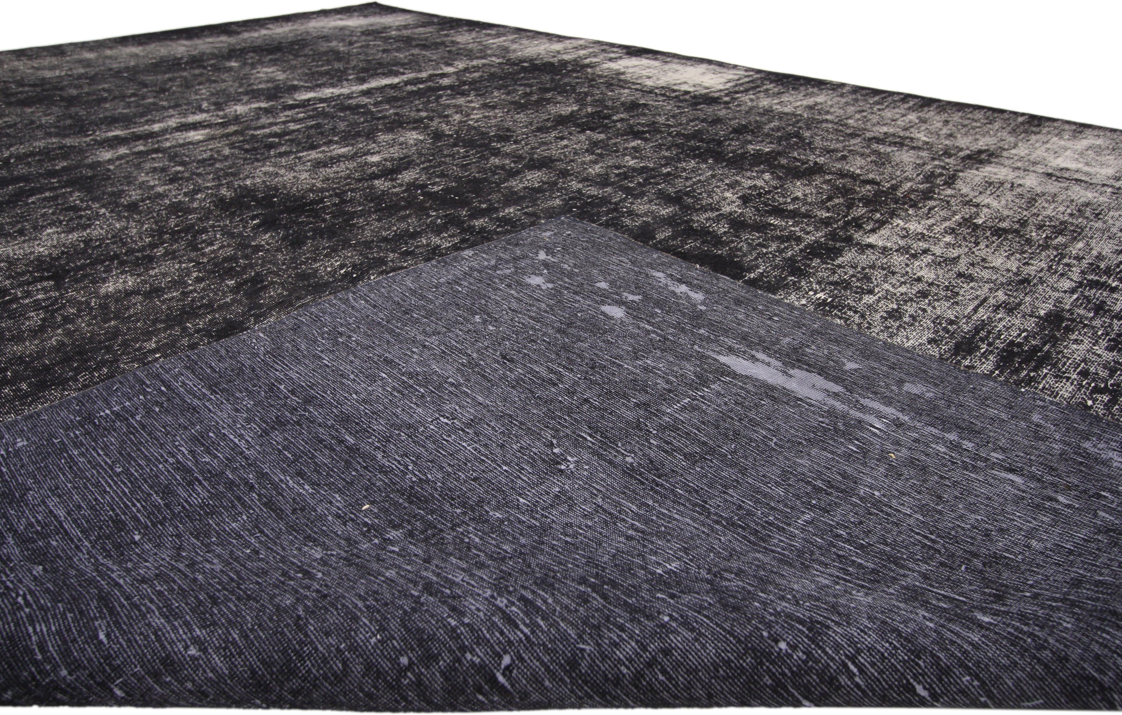 20th Century Black Overdyed Distressed Vintage Turkish Rug with Modern Industrial Luxe Style