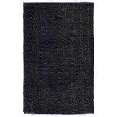 Black Overdyed Persian Bakhtiari Worn Wool Hand Knotted Clean Rug