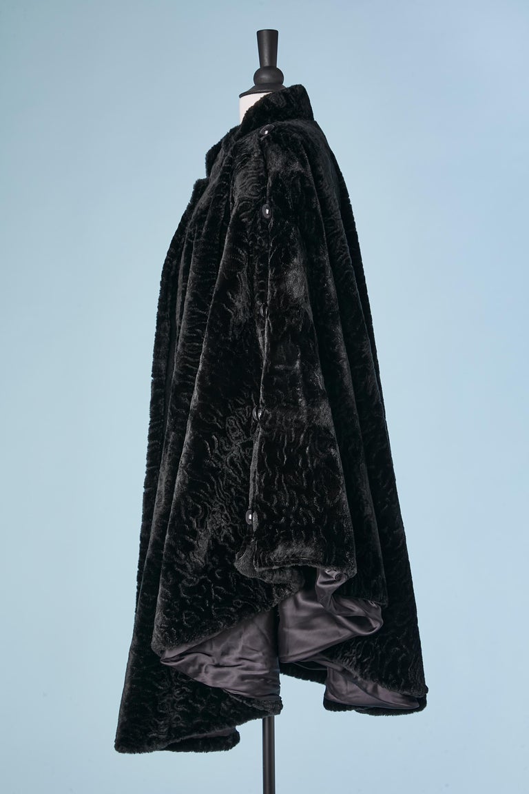 Black oversize fake-furs cape with black buttons Jean Patou Paris Circa 1980's  For Sale 1