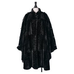 Black oversize fake-furs cape with black buttons Jean Patou Paris Circa 1980's 