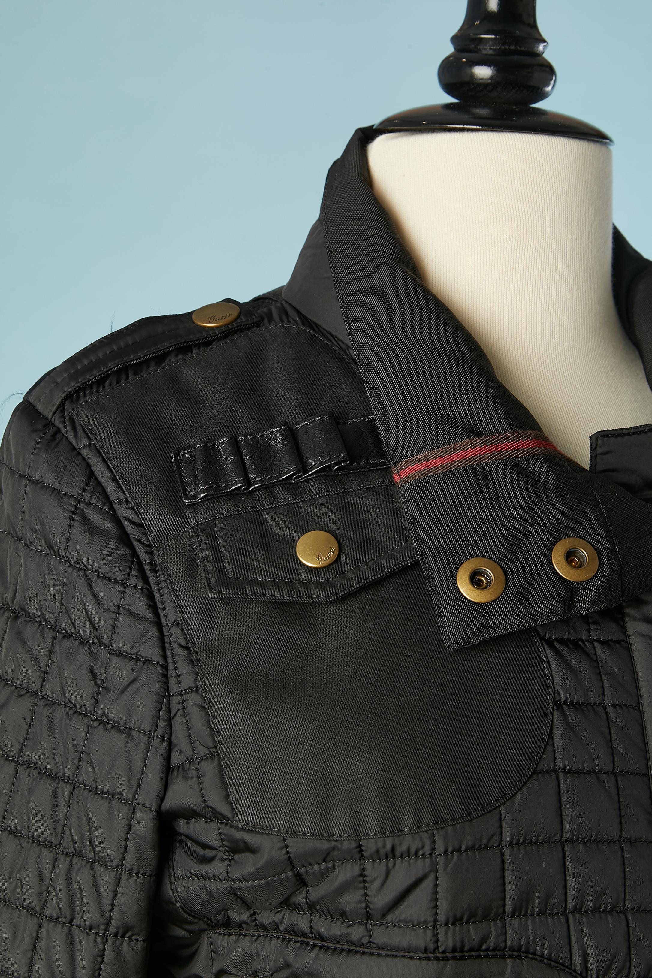 Black padded and topstitched anorak with leather details Gucci  In Excellent Condition For Sale In Saint-Ouen-Sur-Seine, FR