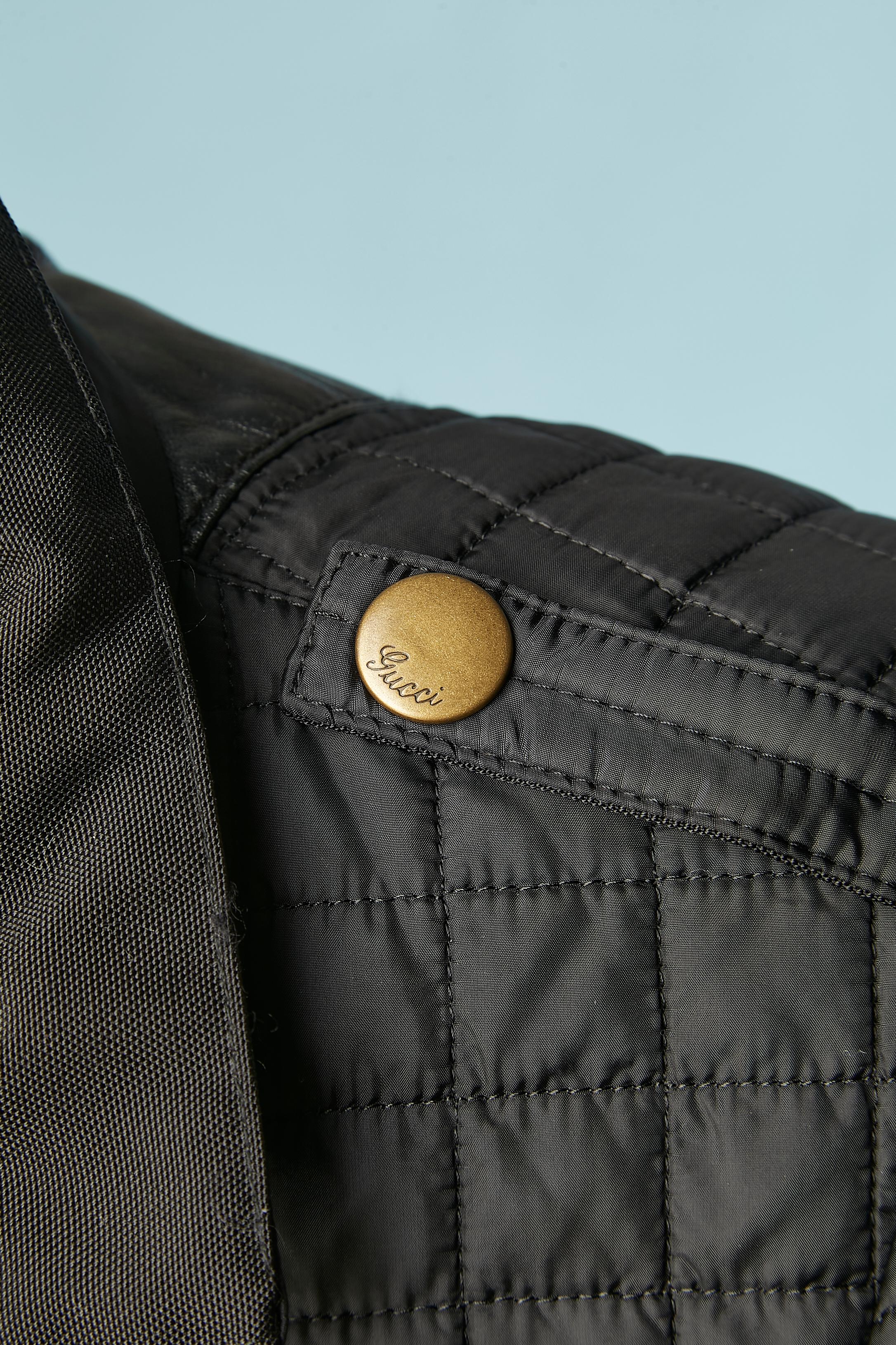 Women's Black padded and topstitched anorak with leather details Gucci  For Sale