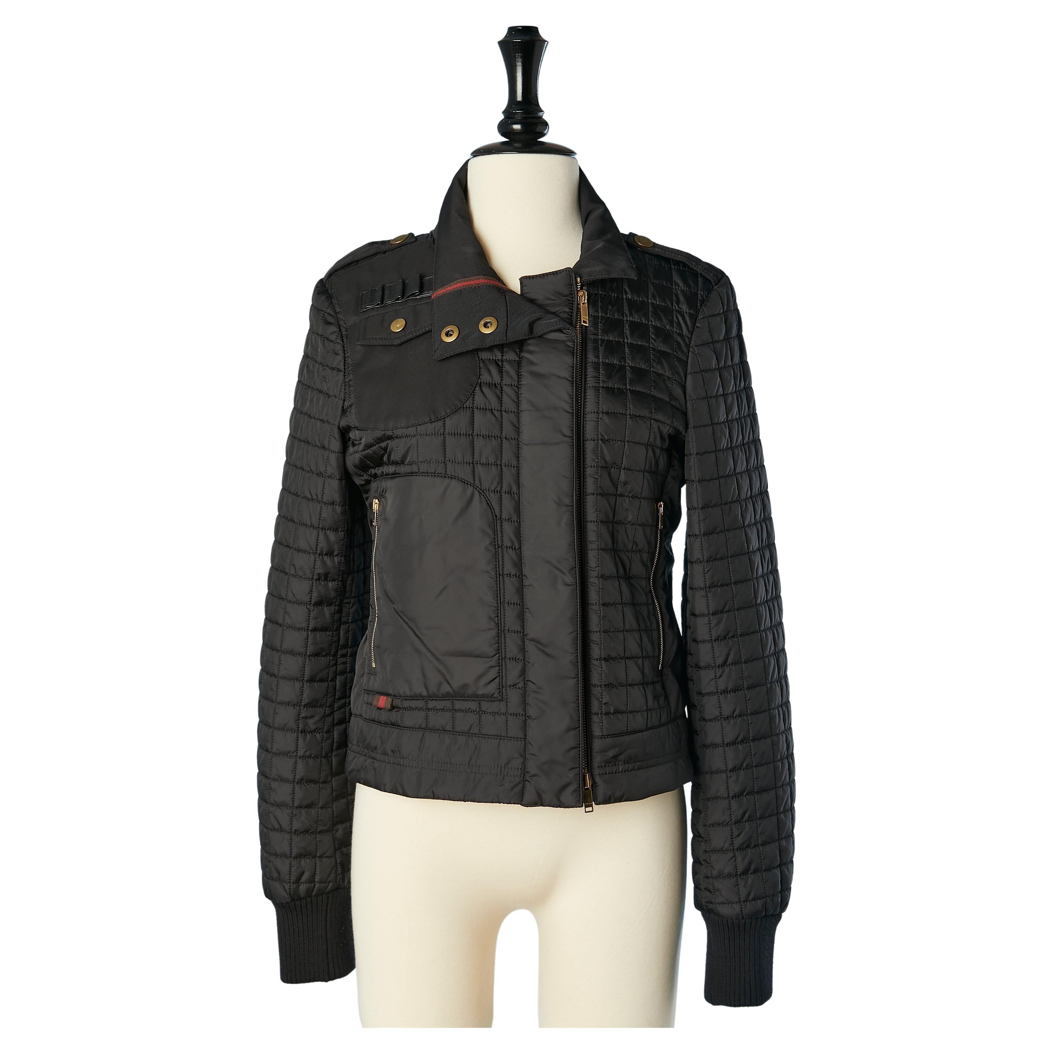 Black padded and topstitched anorak with leather details Gucci For Sale