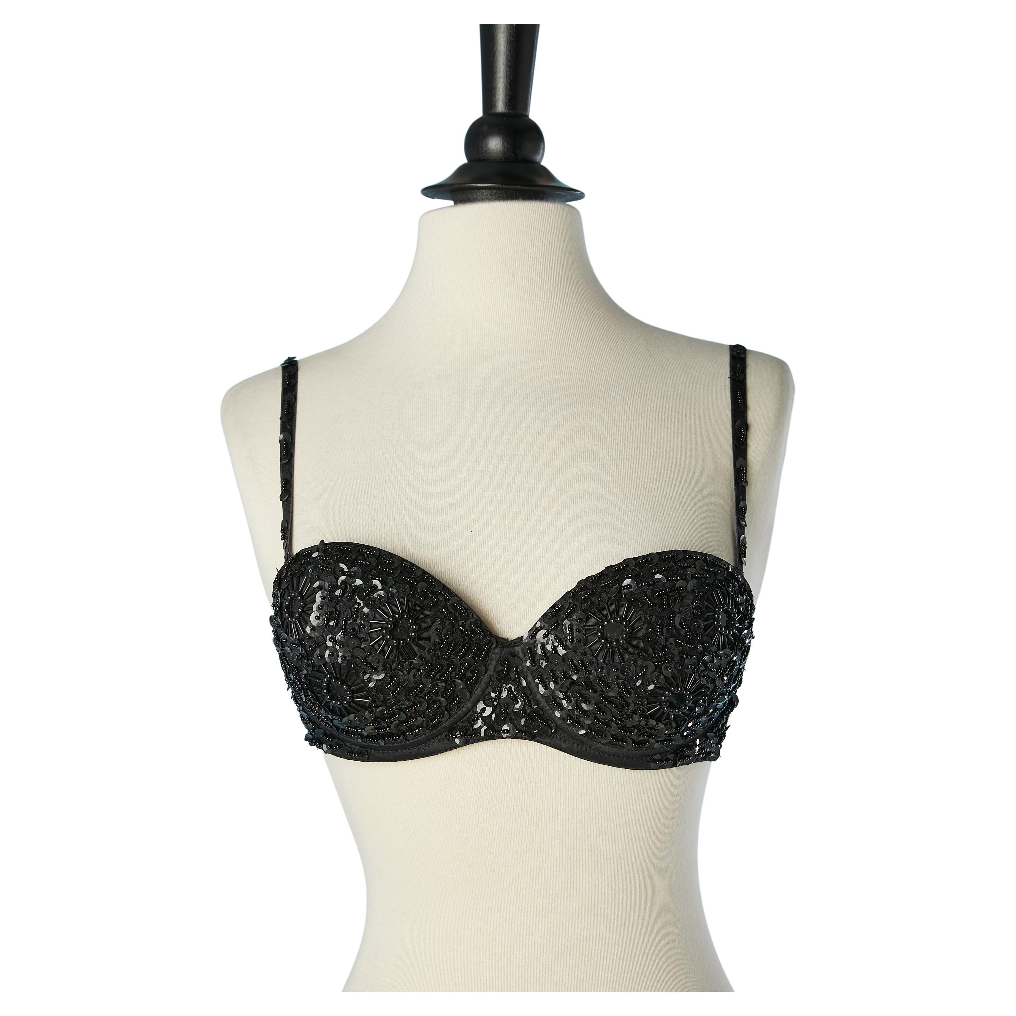 Black padded and underwired bra with sequin and beads Roberto Cavalli NEW 