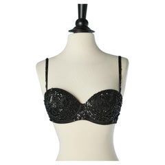 Soutien-gorge noir à armatures et rembourré avec paillettes et perles Roberto Cavalli NEW 