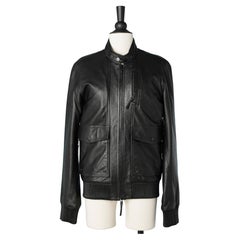 Black padded leather jacket with zip Jitrois Men NEW 