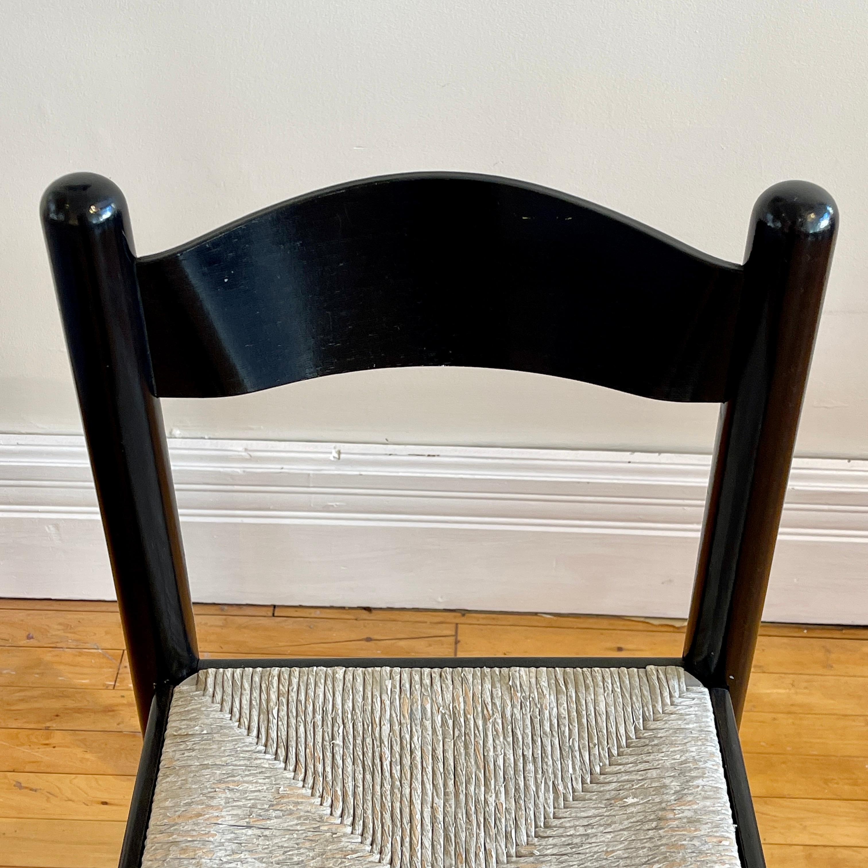 Mid-Century Modern Black Padova Counter Stools w Rush Seats, Manner of Hank Lowenstein 2 Available