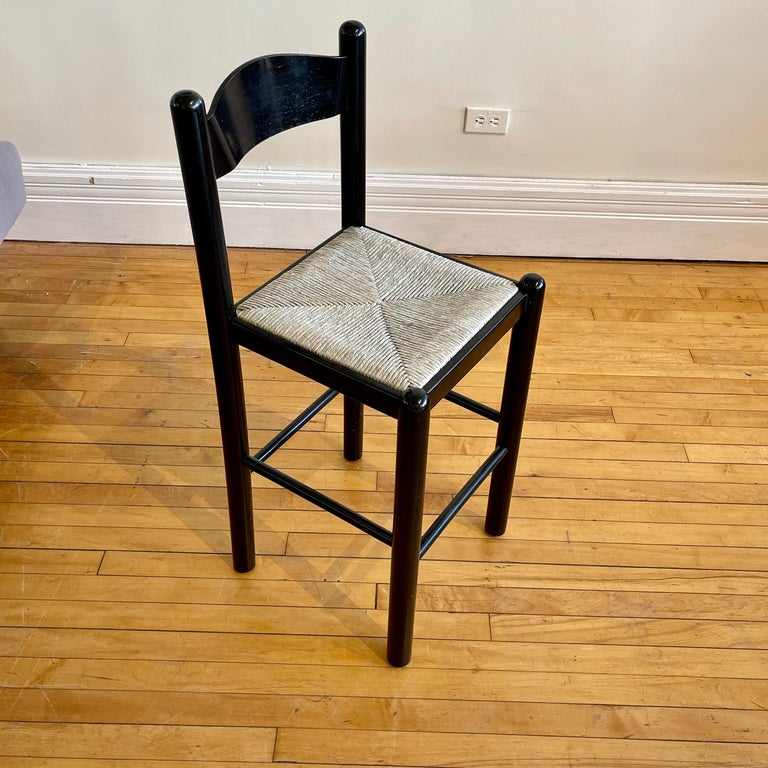 Black Padova Counter Stools w Rush Seats, Manner of Hank Lowenstein 2 ...