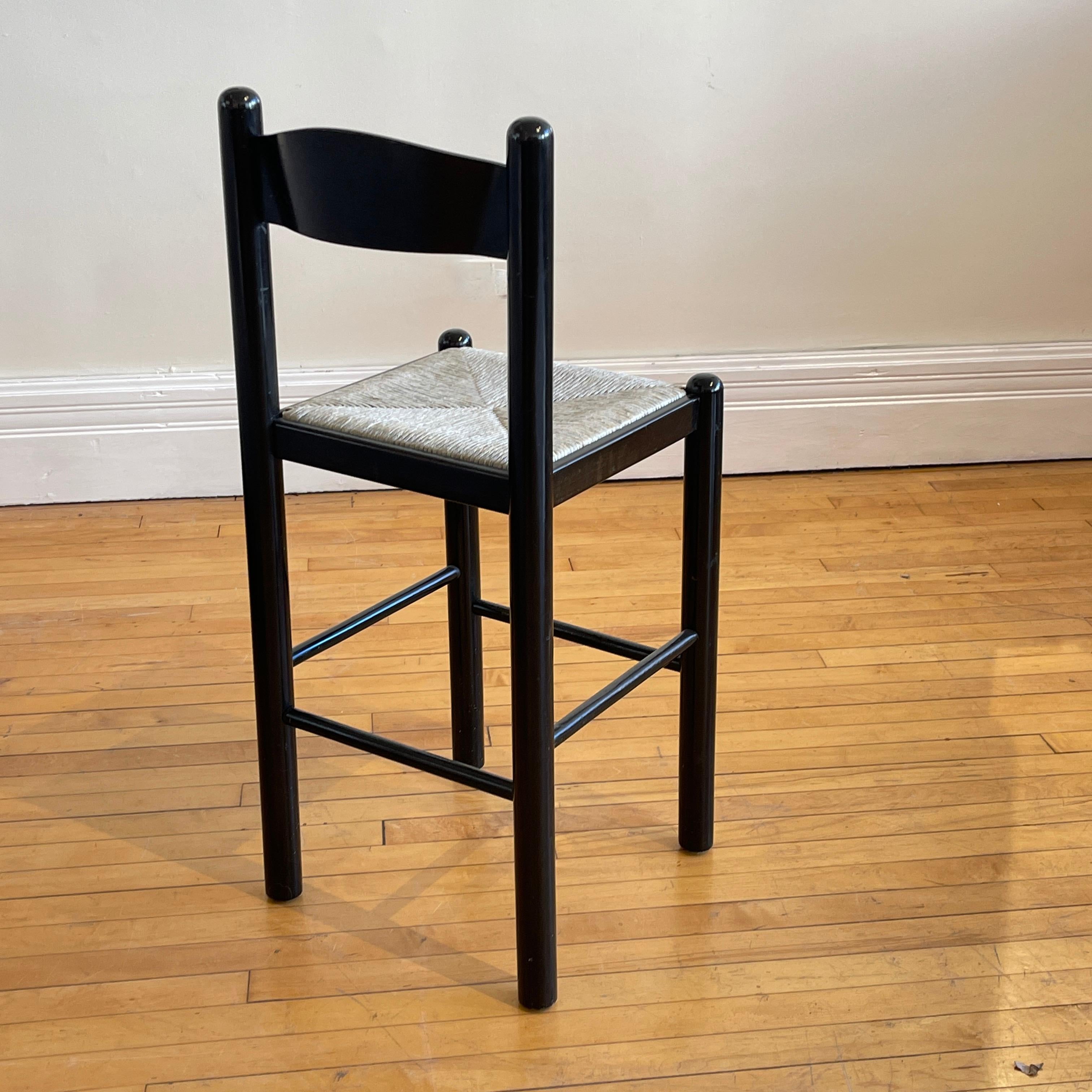 20th Century Black Padova Counter Stools w Rush Seats, Manner of Hank Lowenstein 2 Available