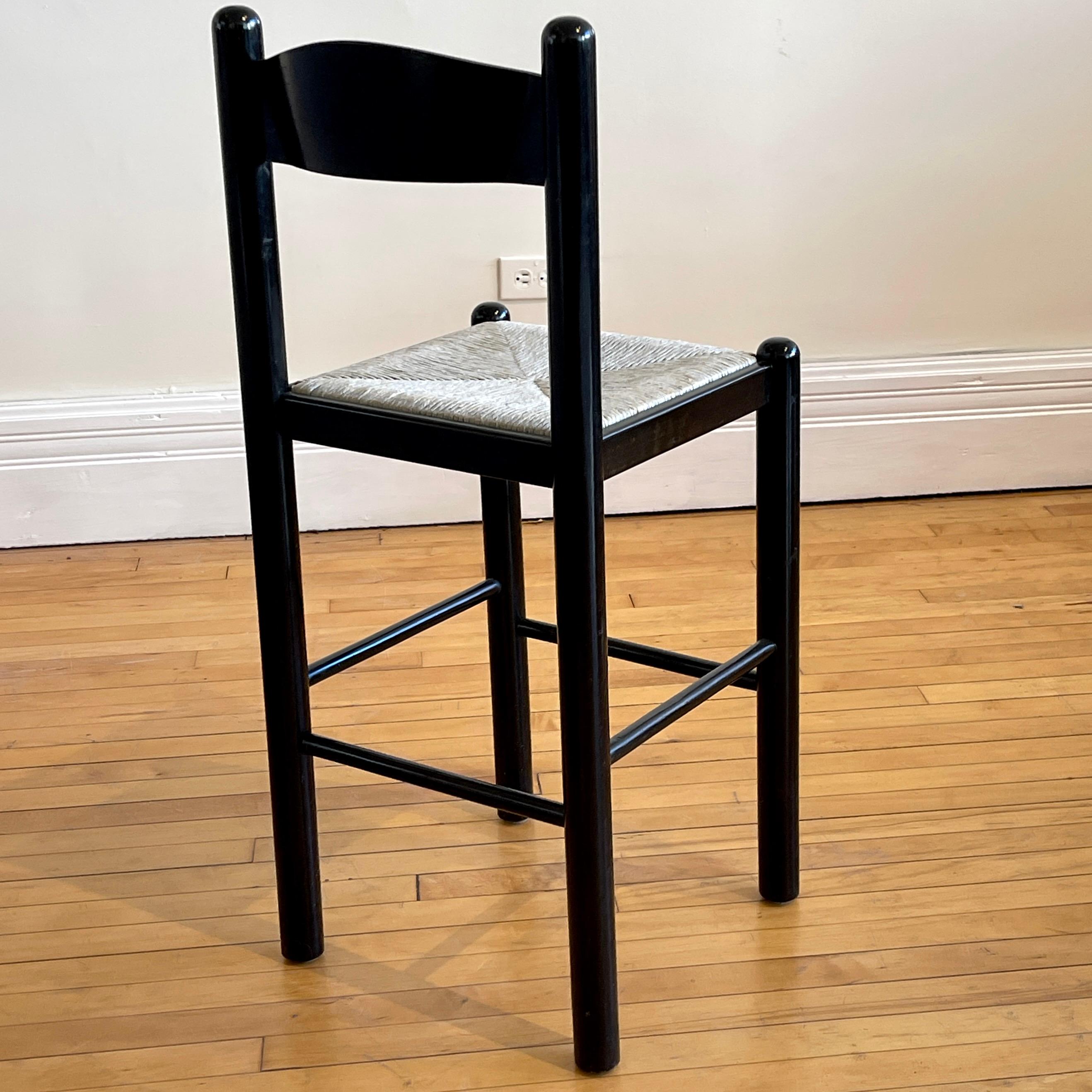 Papercord Black Padova Counter Stools w Rush Seats, Manner of Hank Lowenstein 2 Available