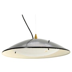 Black Painted Aluminum and Perspex Pendant Lamp, 1950s