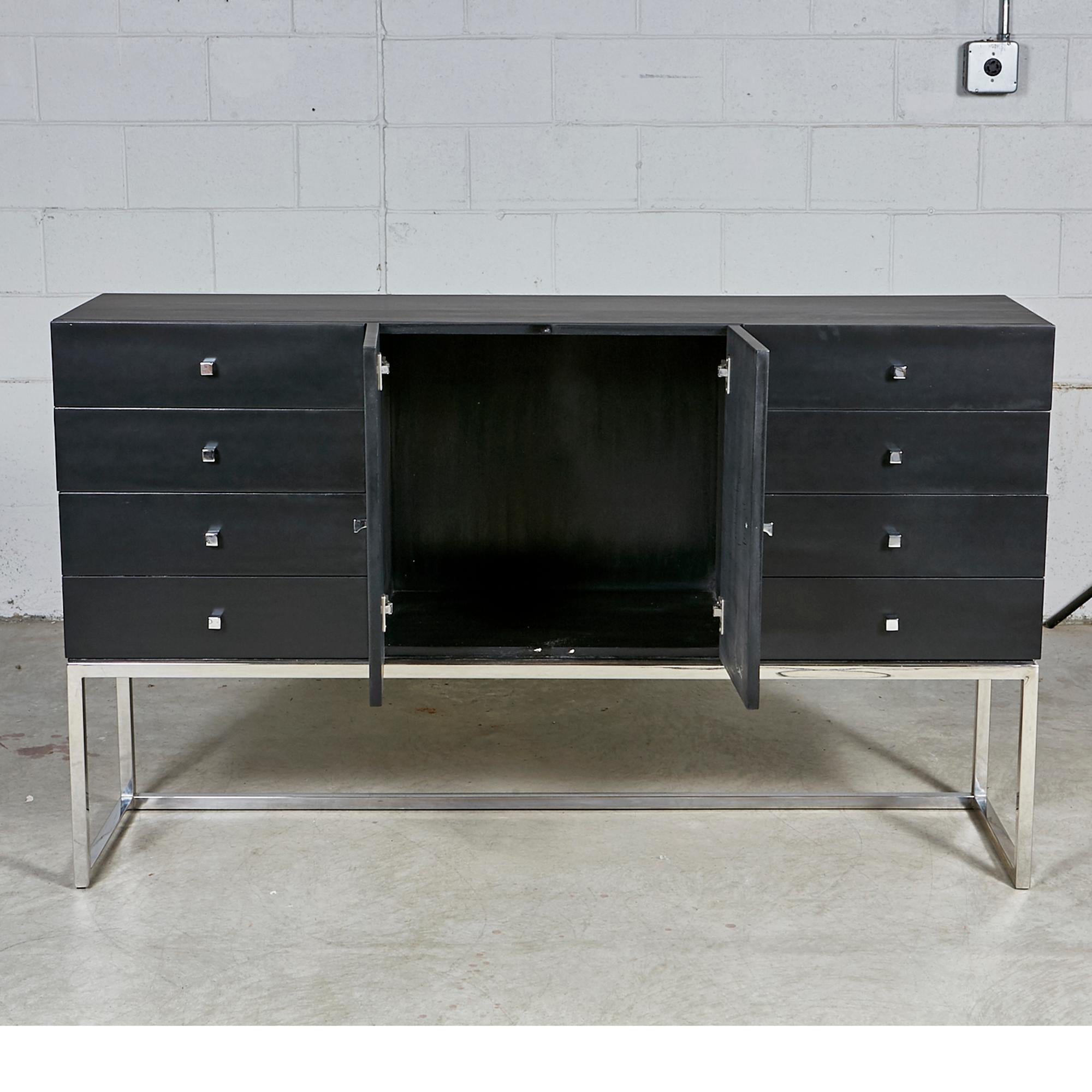 Mid-Century Modern Black Painted and Chrome Credenza