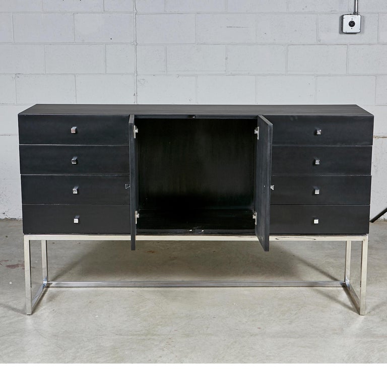 Black Painted and Chrome Credenza at 1stDibs